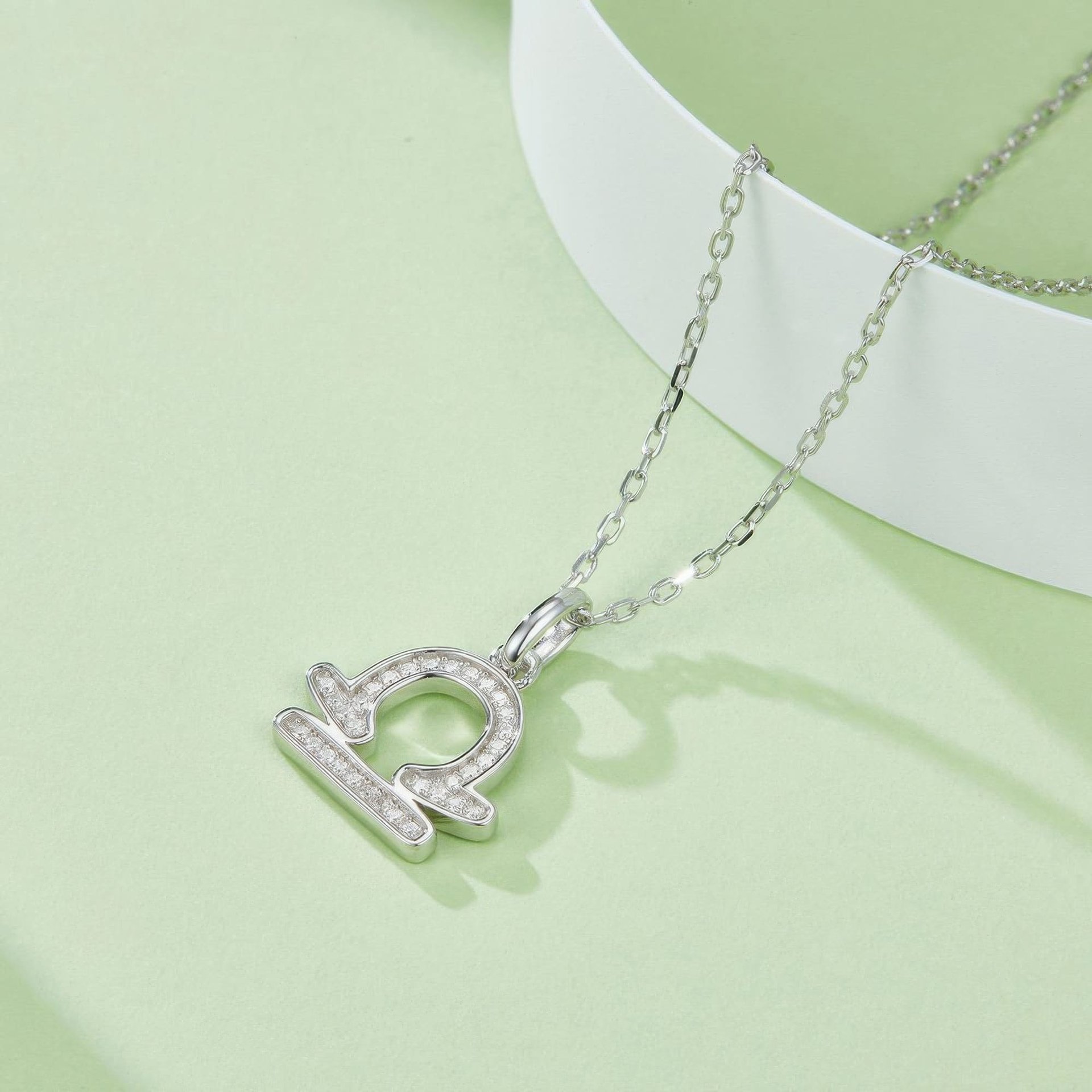 Libra Zodiac Moissanite Necklace | Pave Scales Glyph | Dainty 925 Sterling Silver Pendant - Image 2