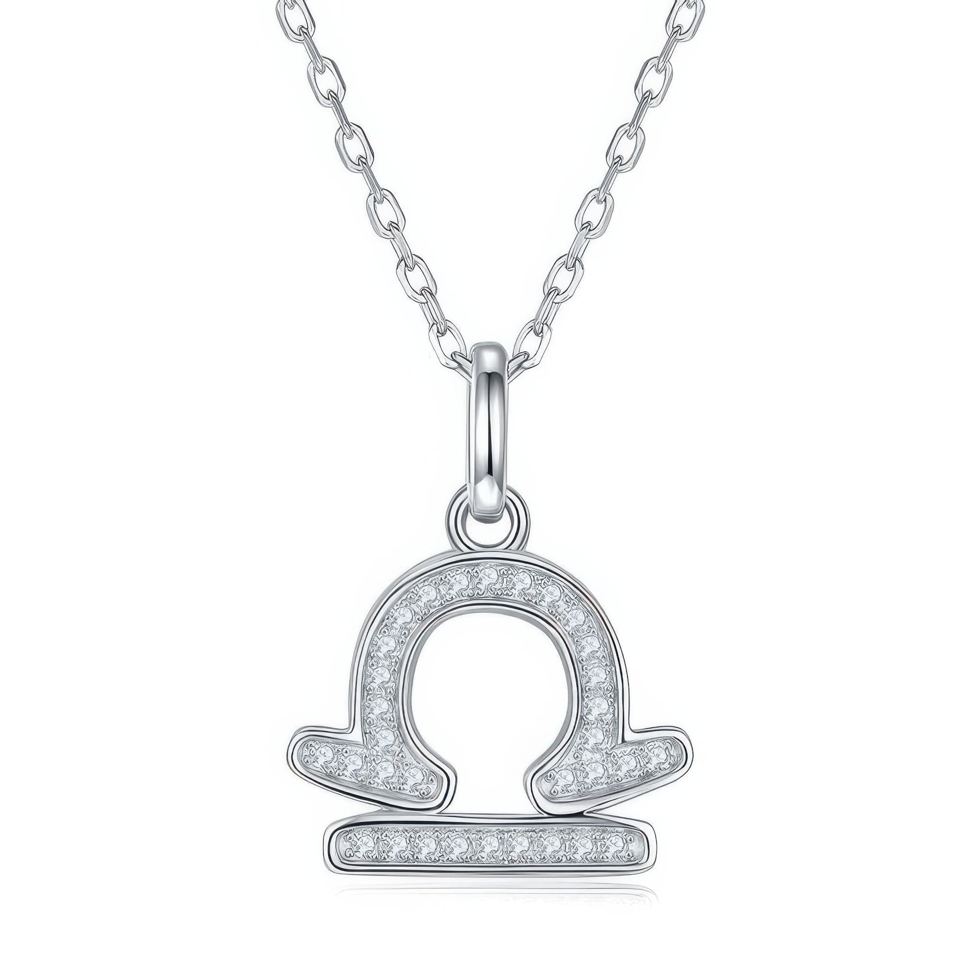 Libra Zodiac Moissanite Necklace | Pave Scales Glyph | Dainty 925 Sterling Silver Pendant