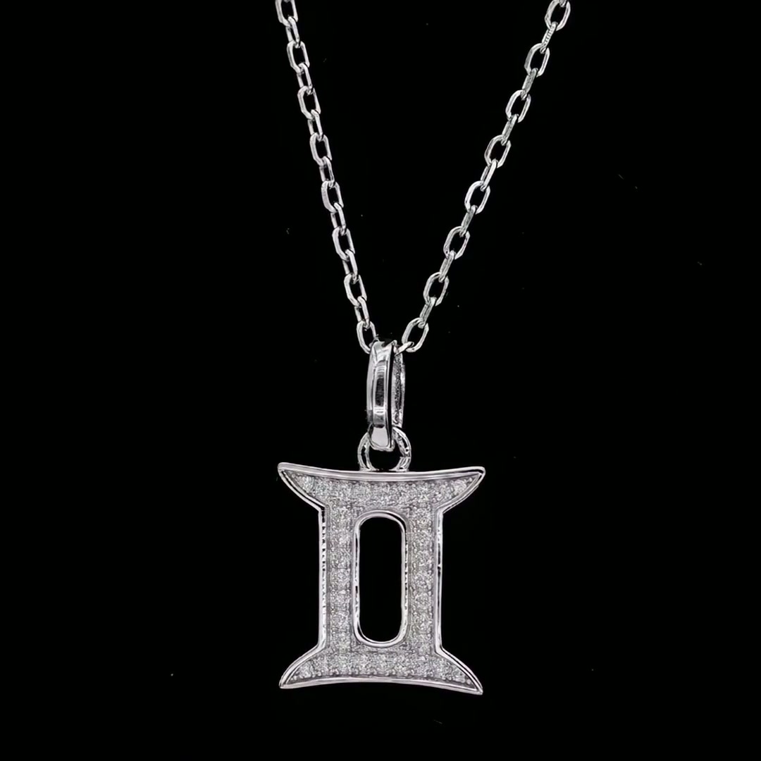 Moissanite Gemini Zodiac Pendant Necklace | Pave Gemini Symbol | 925 Silver product video thumbnail