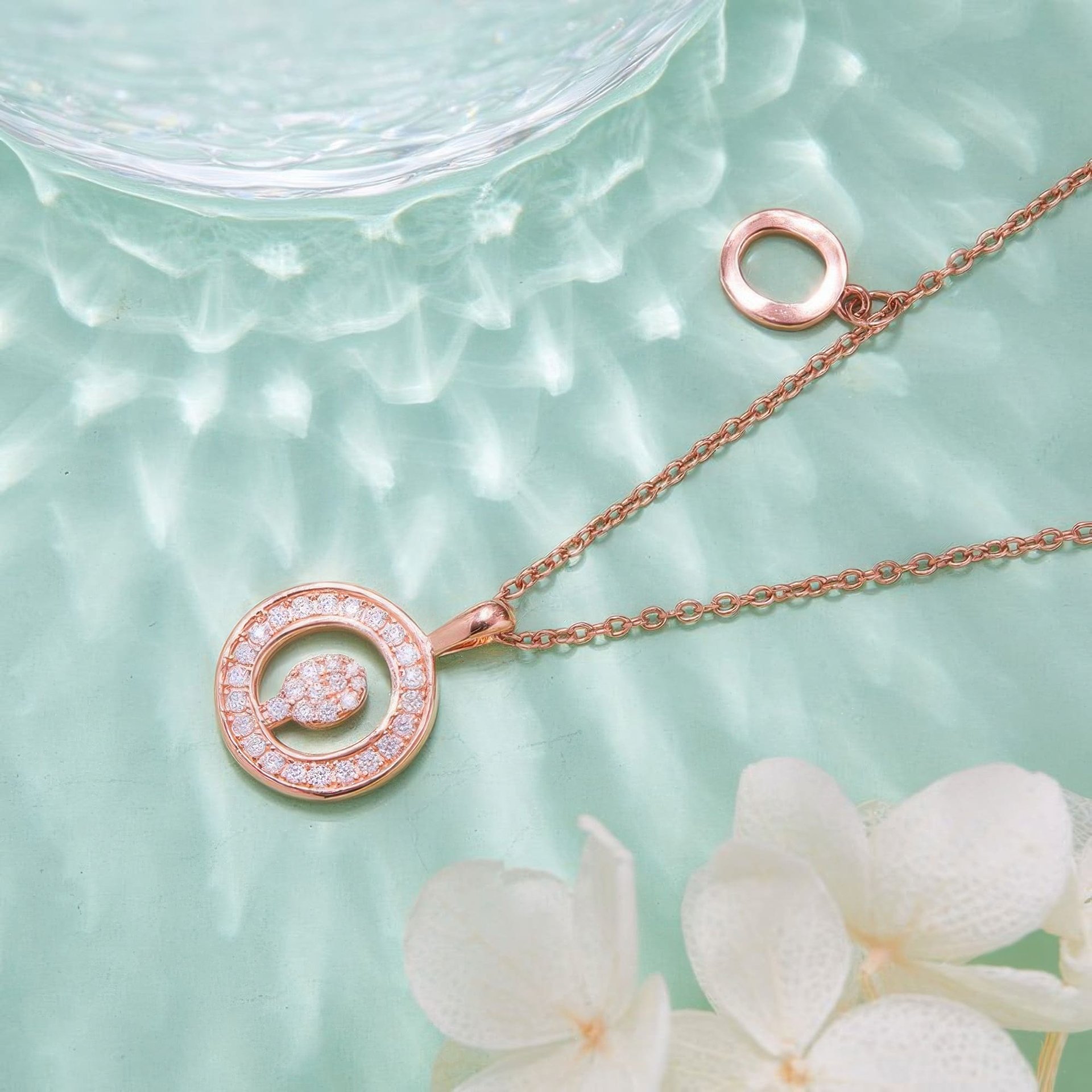 Initial Q Moissanite Necklace | Rose Gold Pavé Letter Disc Pendant - Image 2