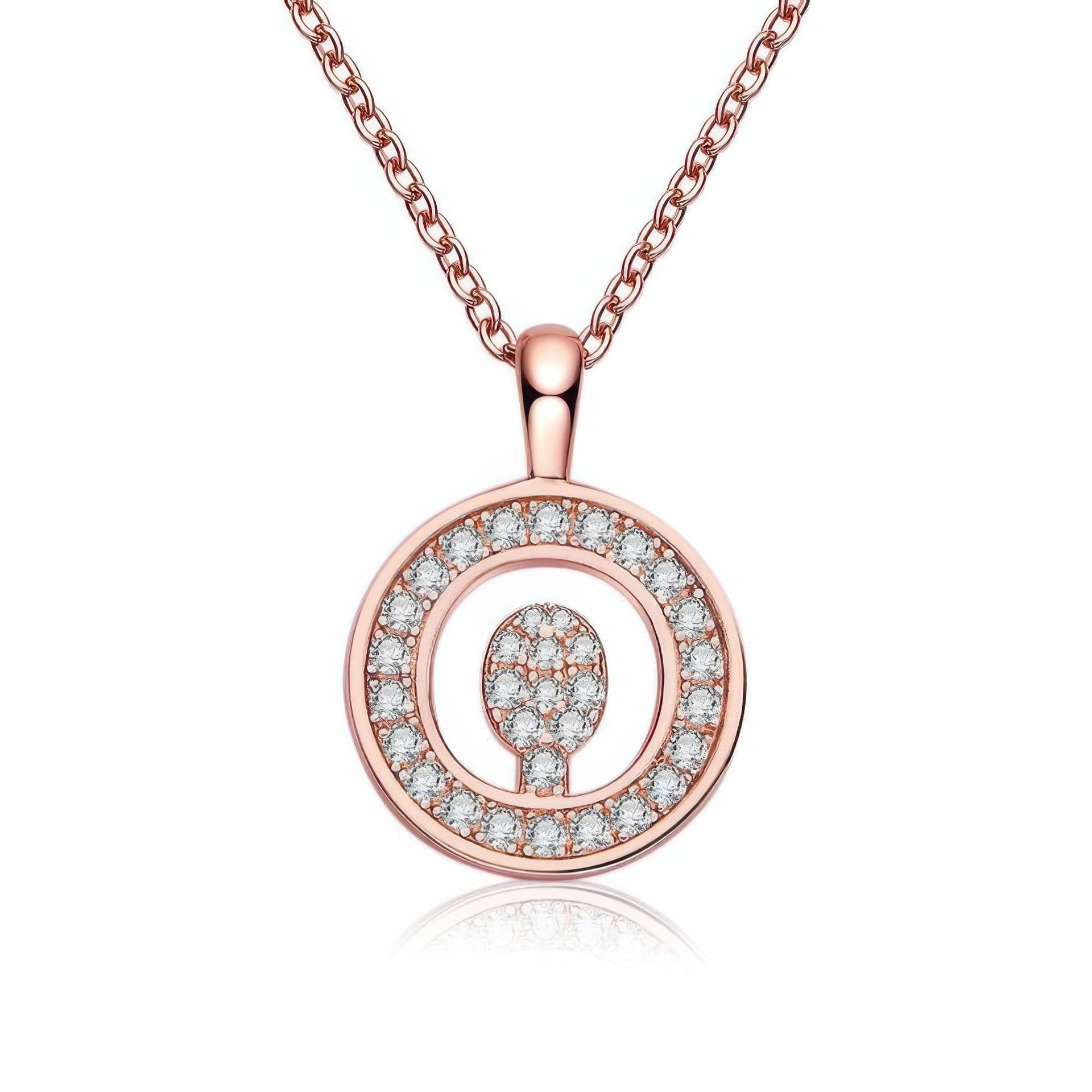 Initial Q Moissanite Necklace | Rose Gold Pavé Letter Disc Pendant