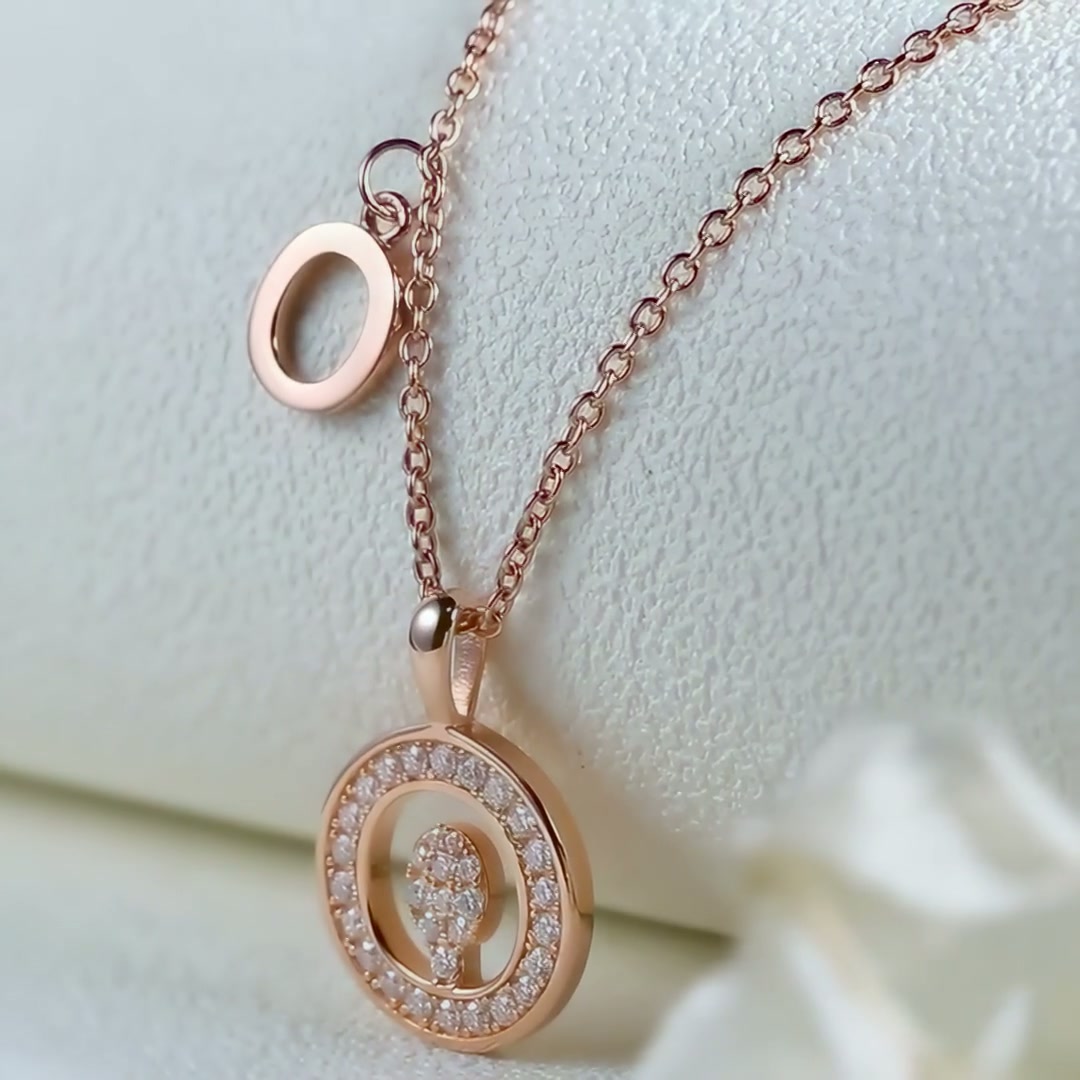 Initial Q Moissanite Necklace | Rose Gold Pavé Letter Disc Pendant product video thumbnail