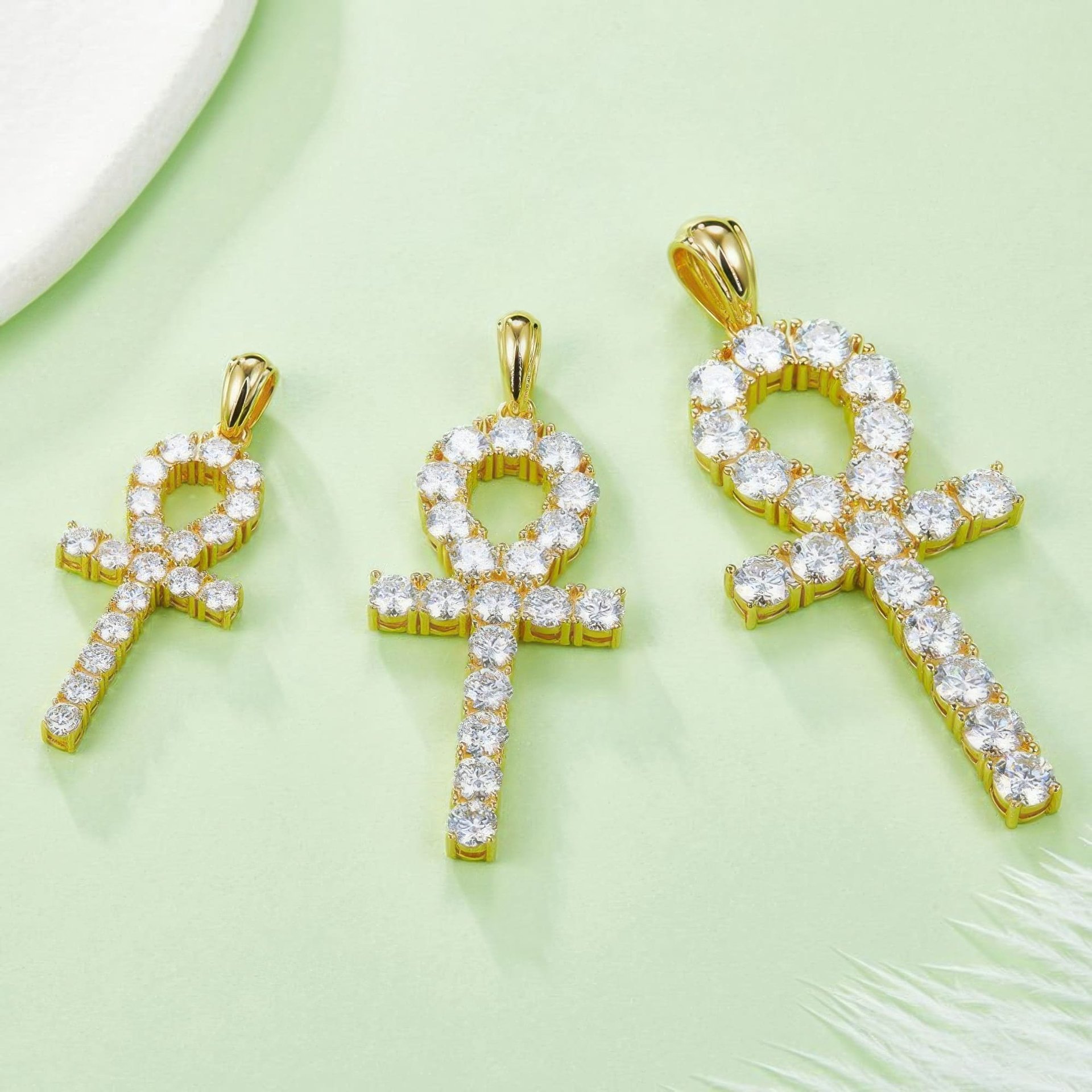 Moissanite Ankh Cross Pendant Necklace | Prong-Set Round Stones in Sterling Silver - Image 5