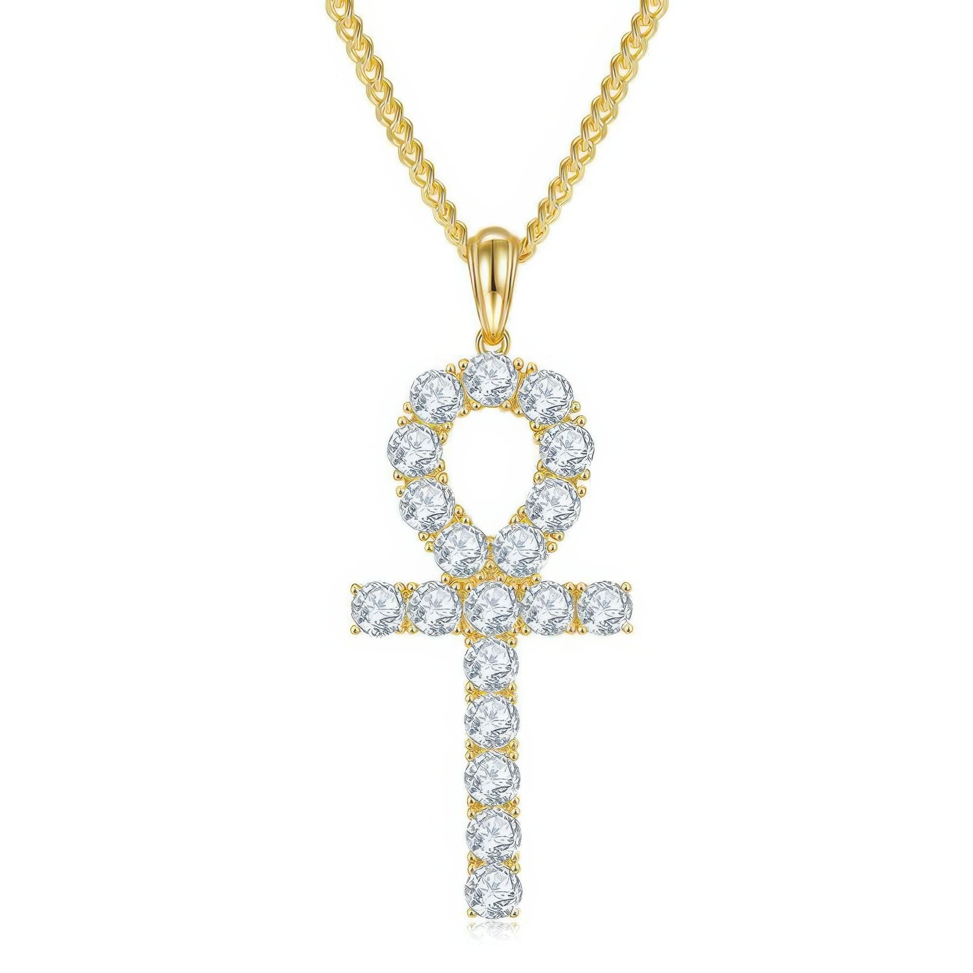 Moissanite Ankh Cross Pendant Necklace | Prong-Set Round Stones in Sterling Silver - Image 7