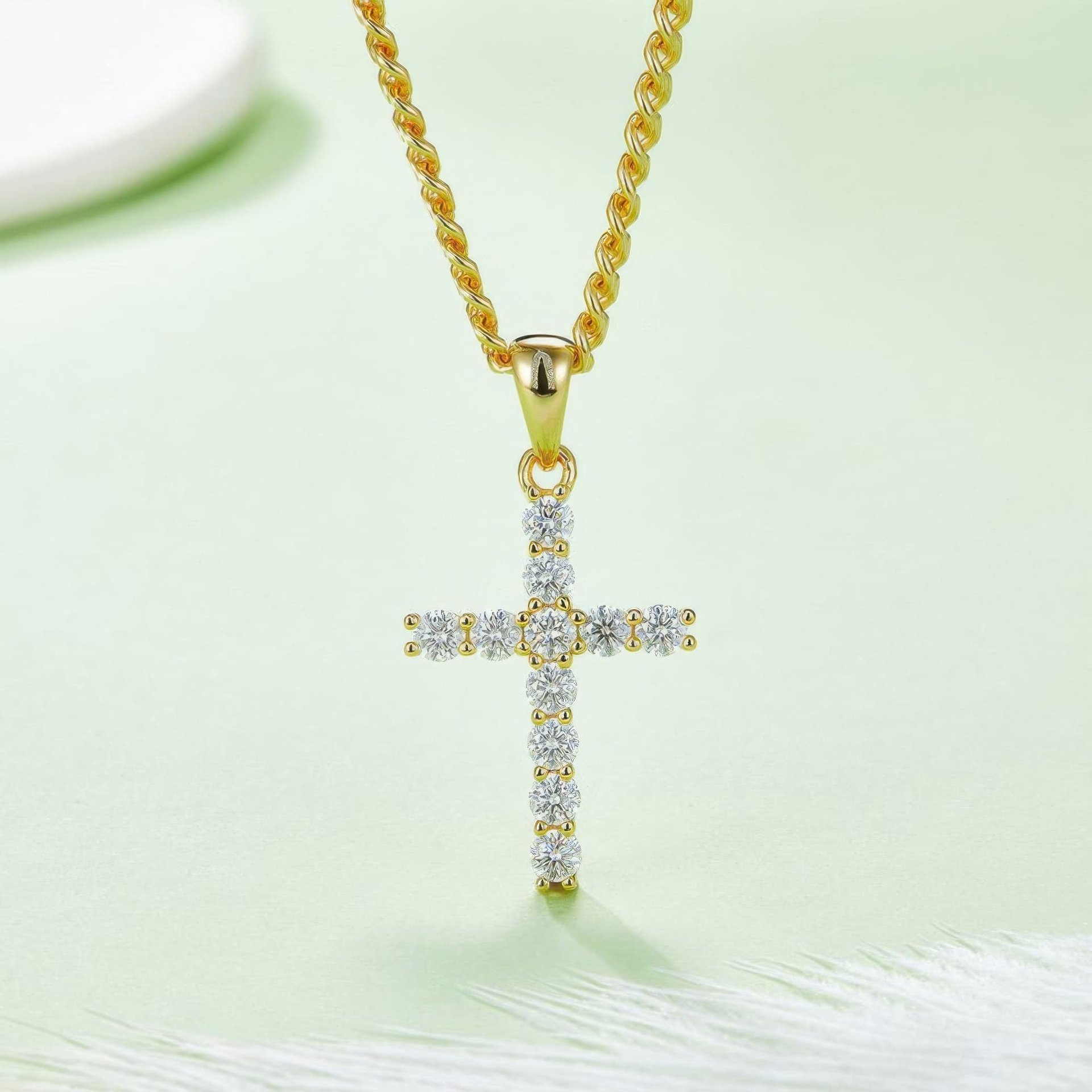 3mm Moissanite Cross Pendant Necklace | Dainty Prong-Set 925 Silver - Image 6