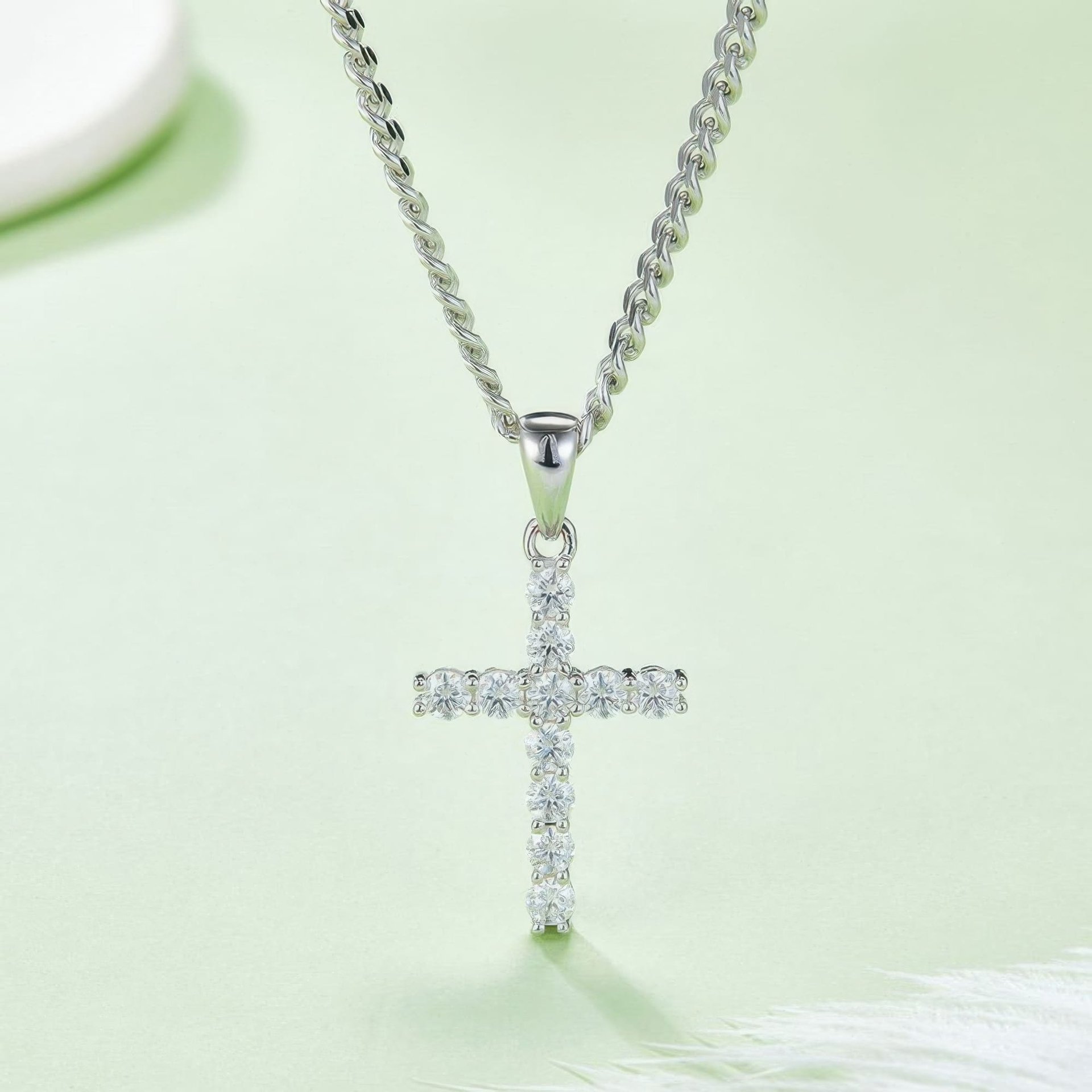 3mm Moissanite Cross Pendant Necklace | Dainty Prong-Set 925 Silver - Image 3
