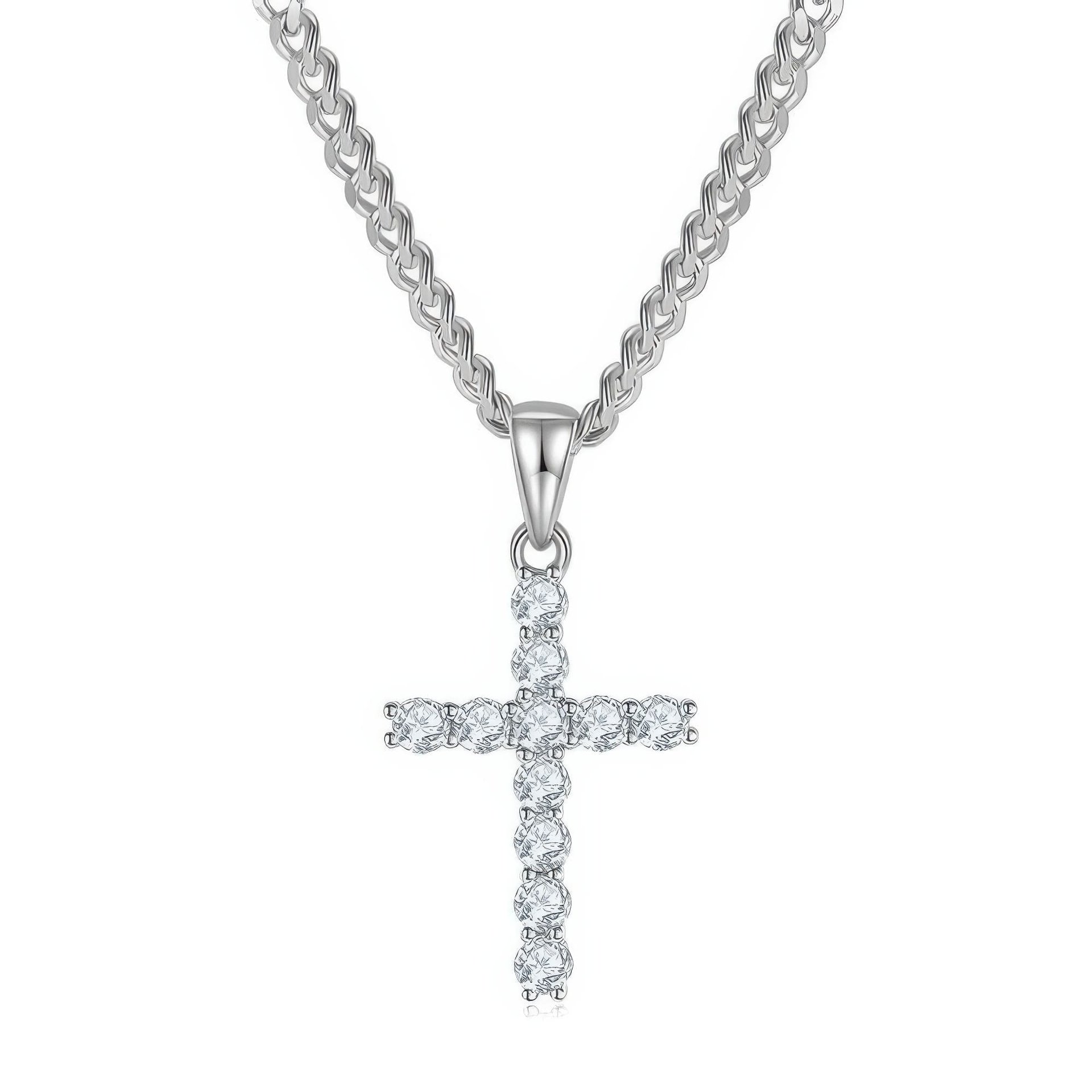 3mm Moissanite Cross Pendant Necklace | Dainty Prong-Set 925 Silver