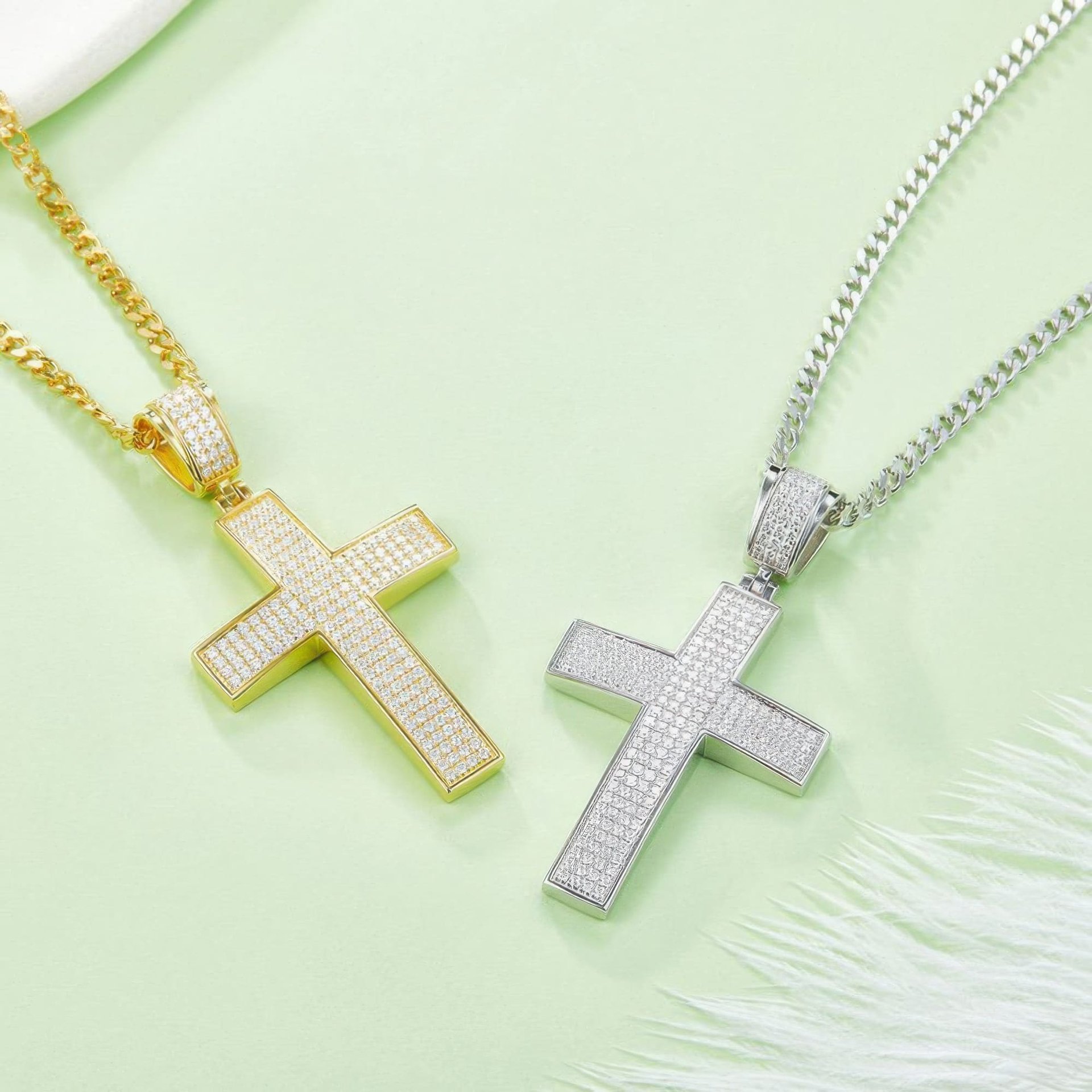 Men's Pave Moissanite Cross Pendant Necklace | Fully Iced 925 Silver | Latin Cross - Image 2