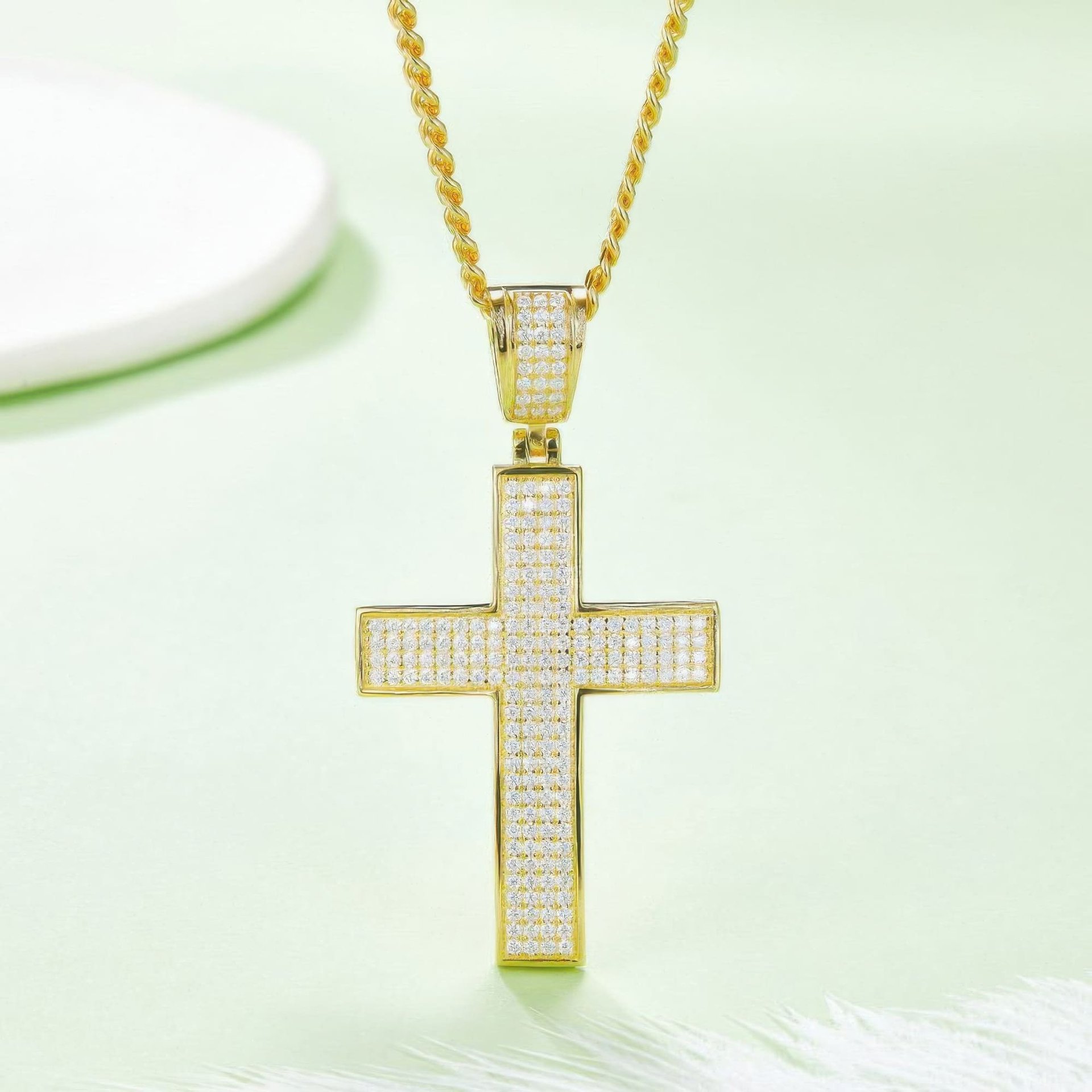 Men's Pave Moissanite Cross Pendant Necklace | Fully Iced 925 Silver | Latin Cross - Image 4