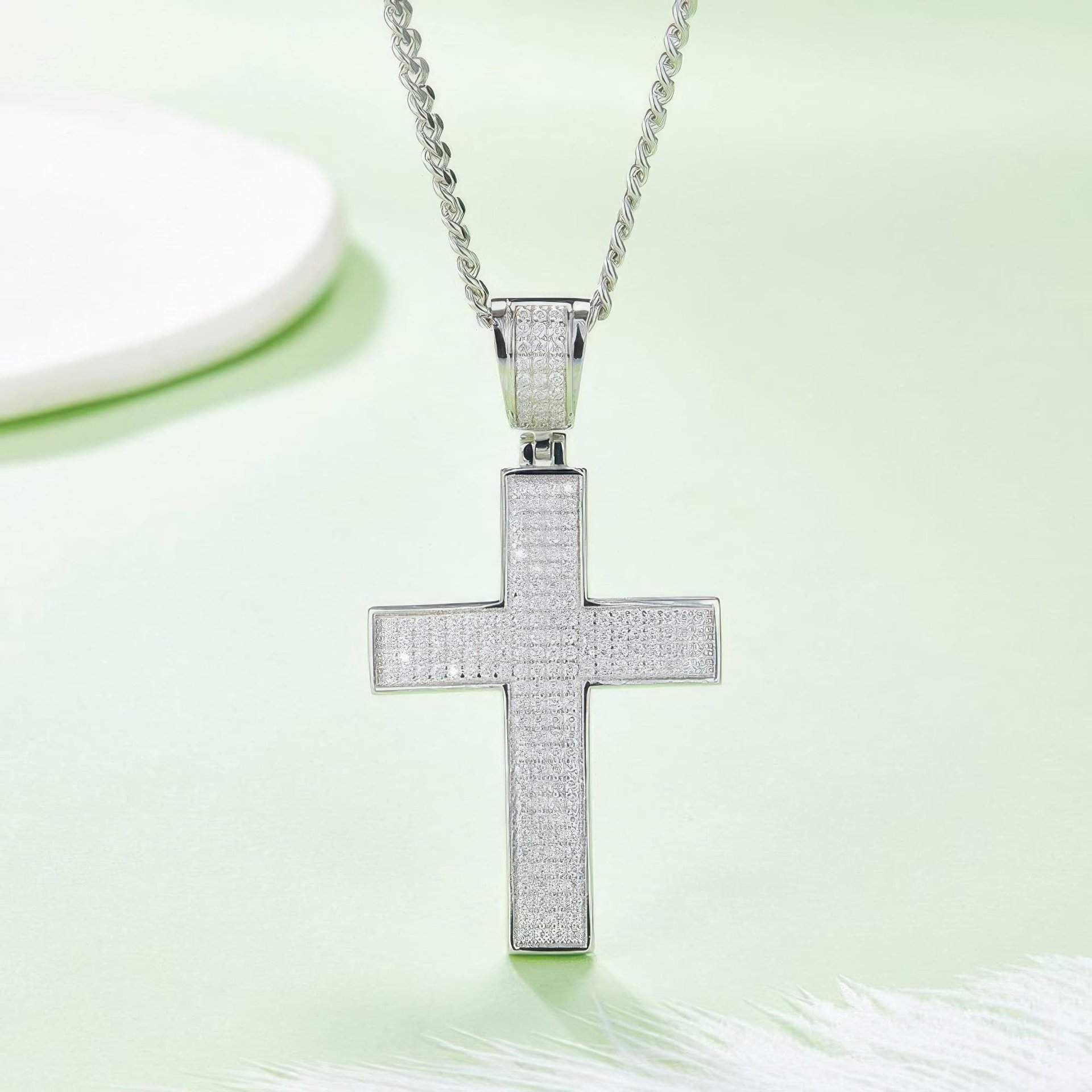Men's Pave Moissanite Cross Pendant Necklace | Fully Iced 925 Silver | Latin Cross - Image 3