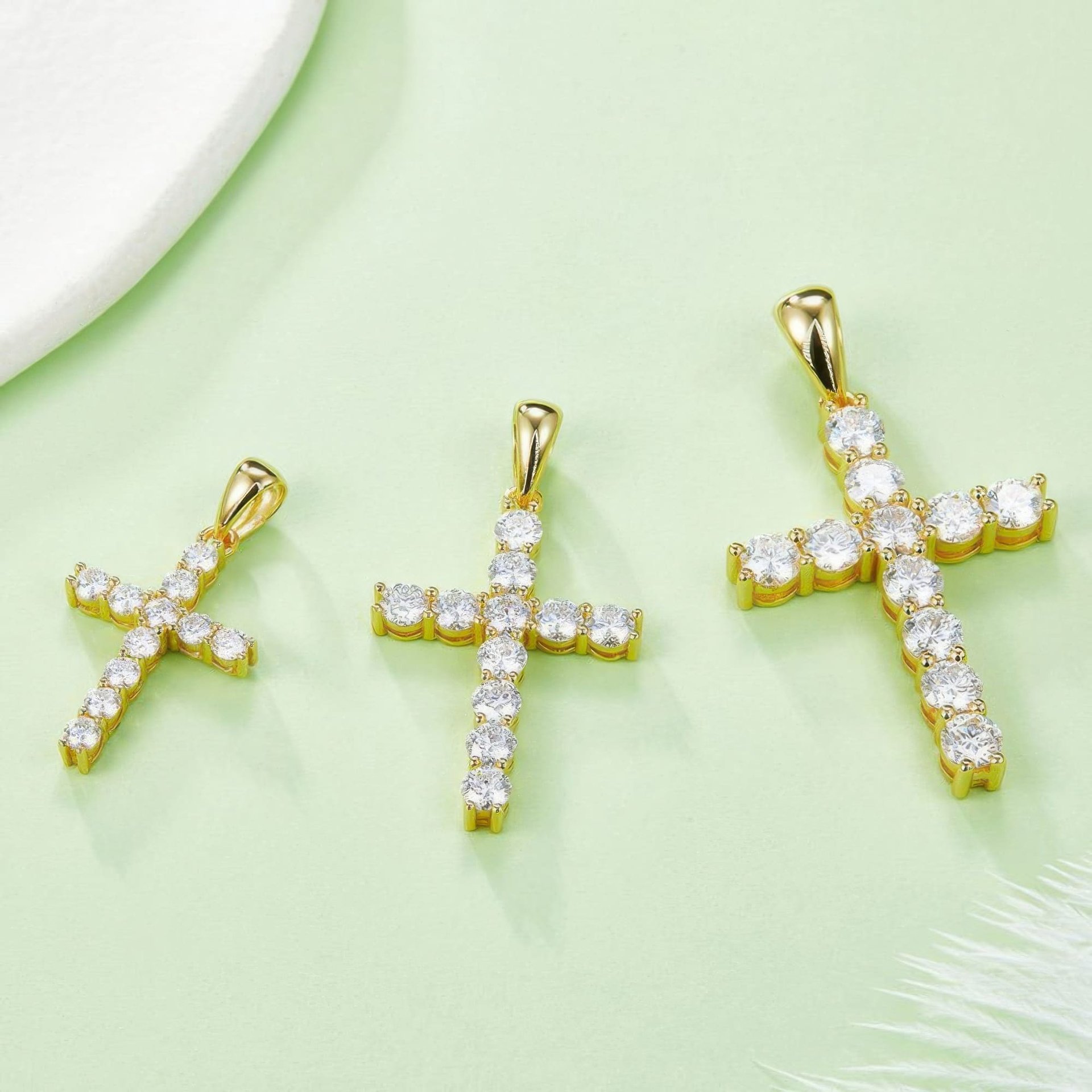 Round-Cut Moissanite Cross Pendant Necklace | 11-Stone Prong-Set Sterling Silver - Image 3