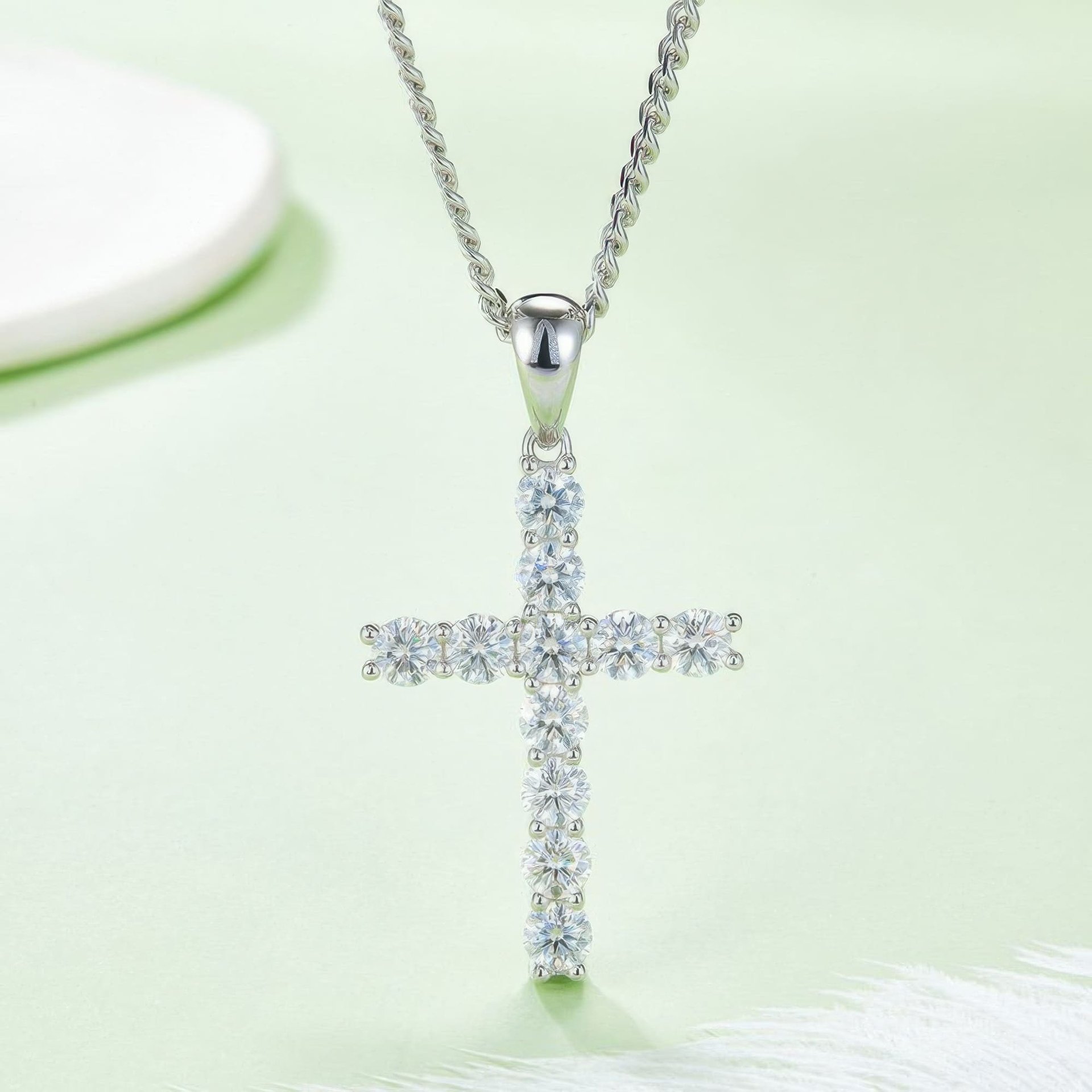 5mm Moissanite Cross Pendant Necklace | Prong-Set 925 Silver Religious Jewelry - Image 3