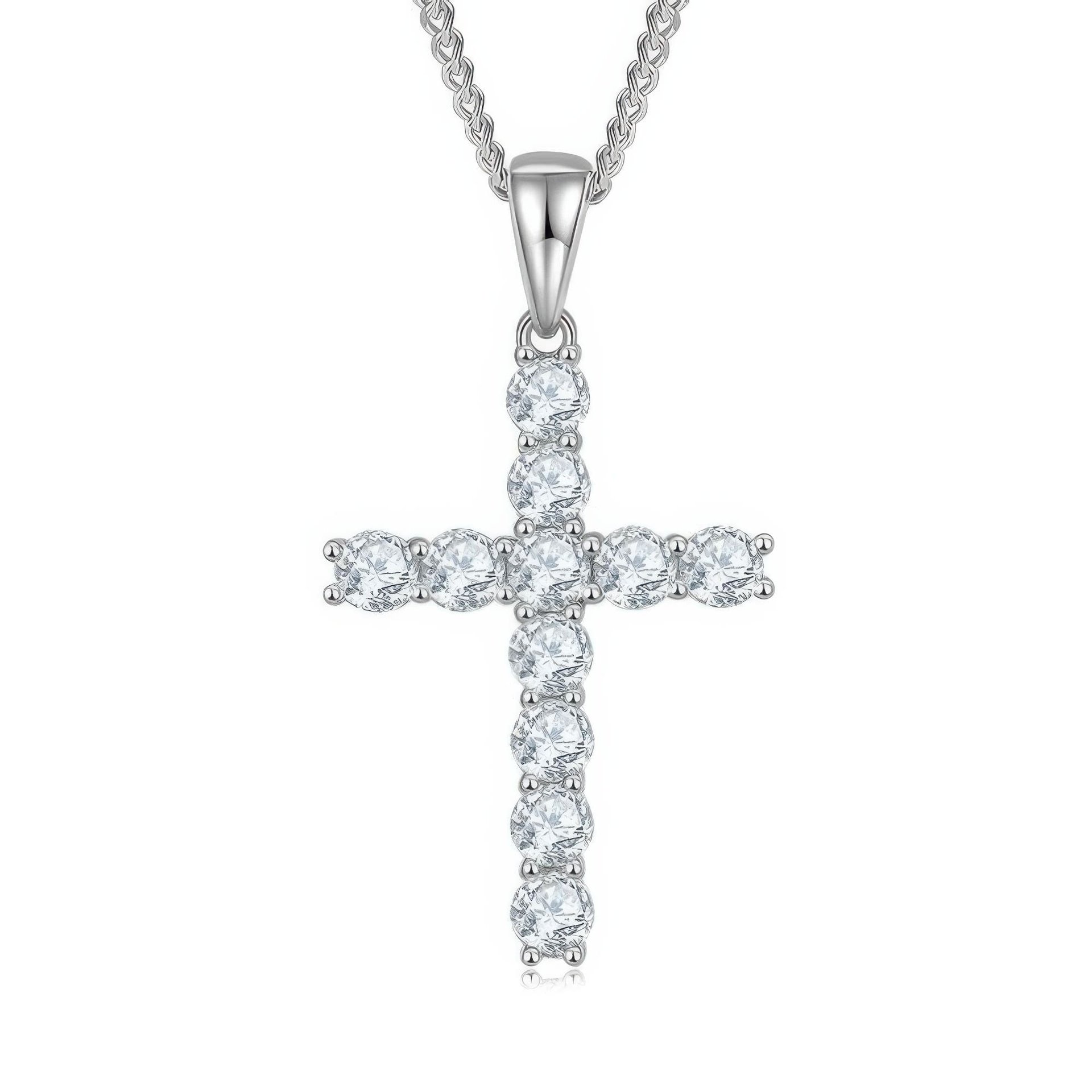 5mm Moissanite Cross Pendant Necklace | Prong-Set 925 Silver Religious Jewelry