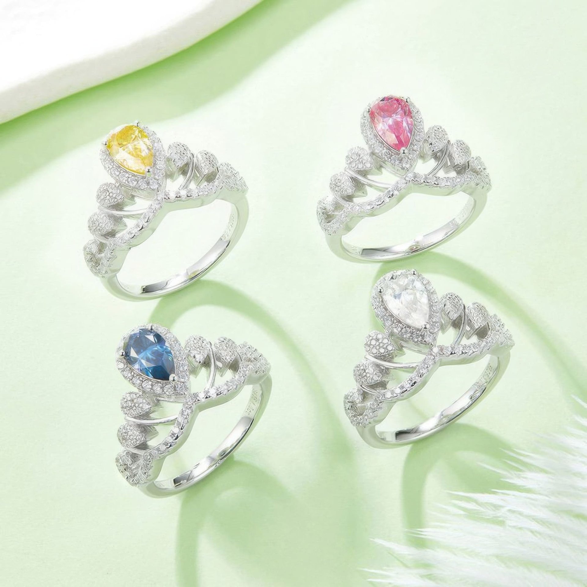 1ct Pear Cut Halo Crown Moissanite Ring | DEF Colorless | 925 Sterling Silver - Image 3