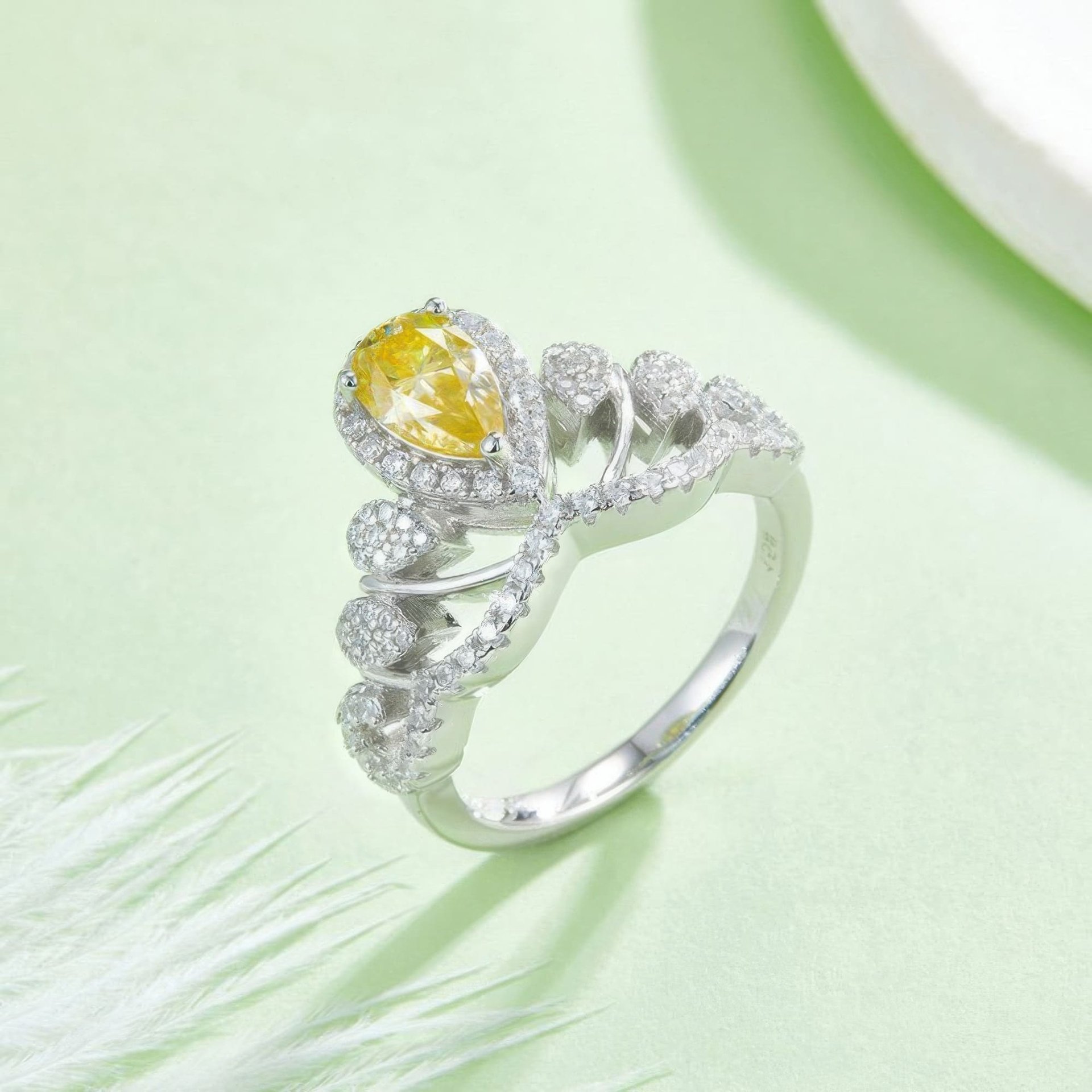 1ct Pear Cut Halo Crown Moissanite Ring | DEF Colorless | 925 Sterling Silver - Image 5