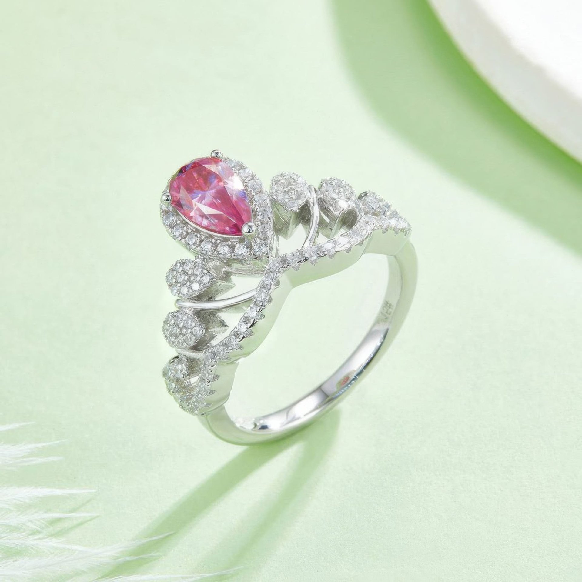 1ct Pear Cut Halo Crown Moissanite Ring | DEF Colorless | 925 Sterling Silver - Image 6