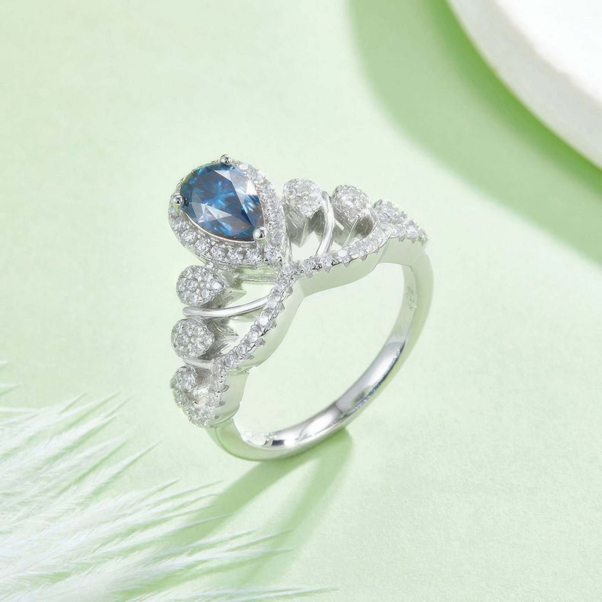1ct Pear Cut Halo Crown Moissanite Ring | DEF Colorless | 925 Sterling Silver - Image 7