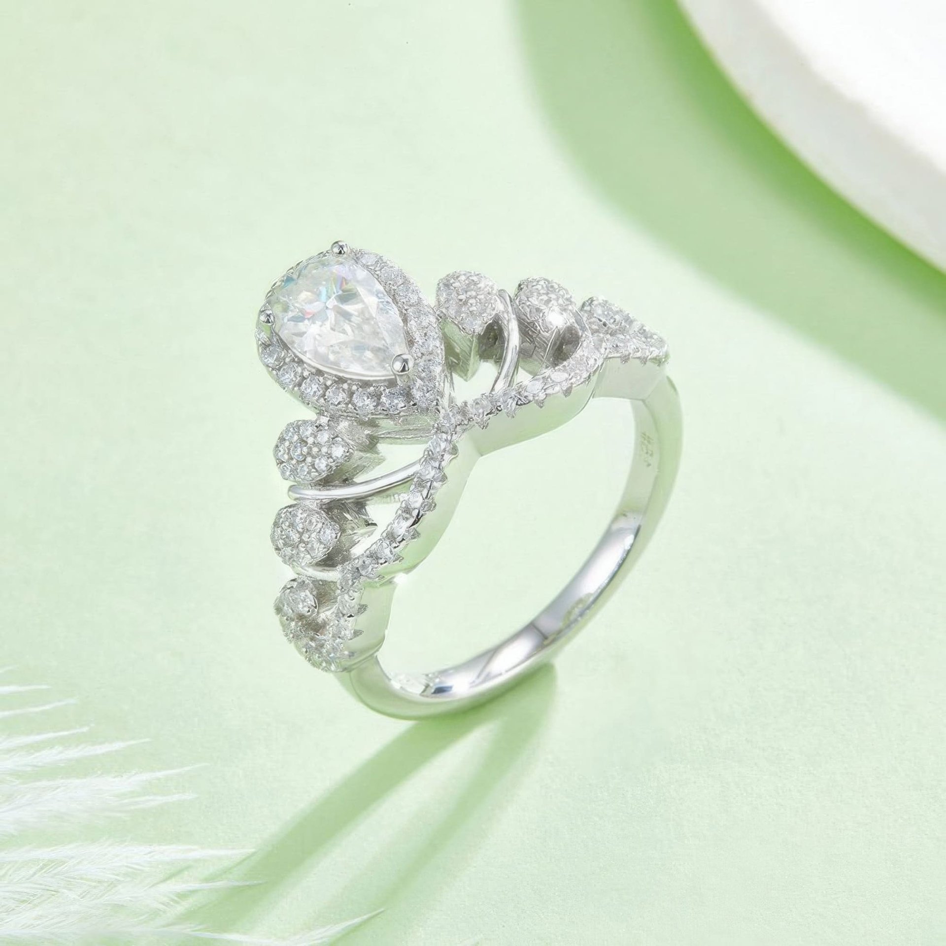 1ct Pear Cut Halo Crown Moissanite Ring | DEF Colorless | 925 Sterling Silver - alternate view