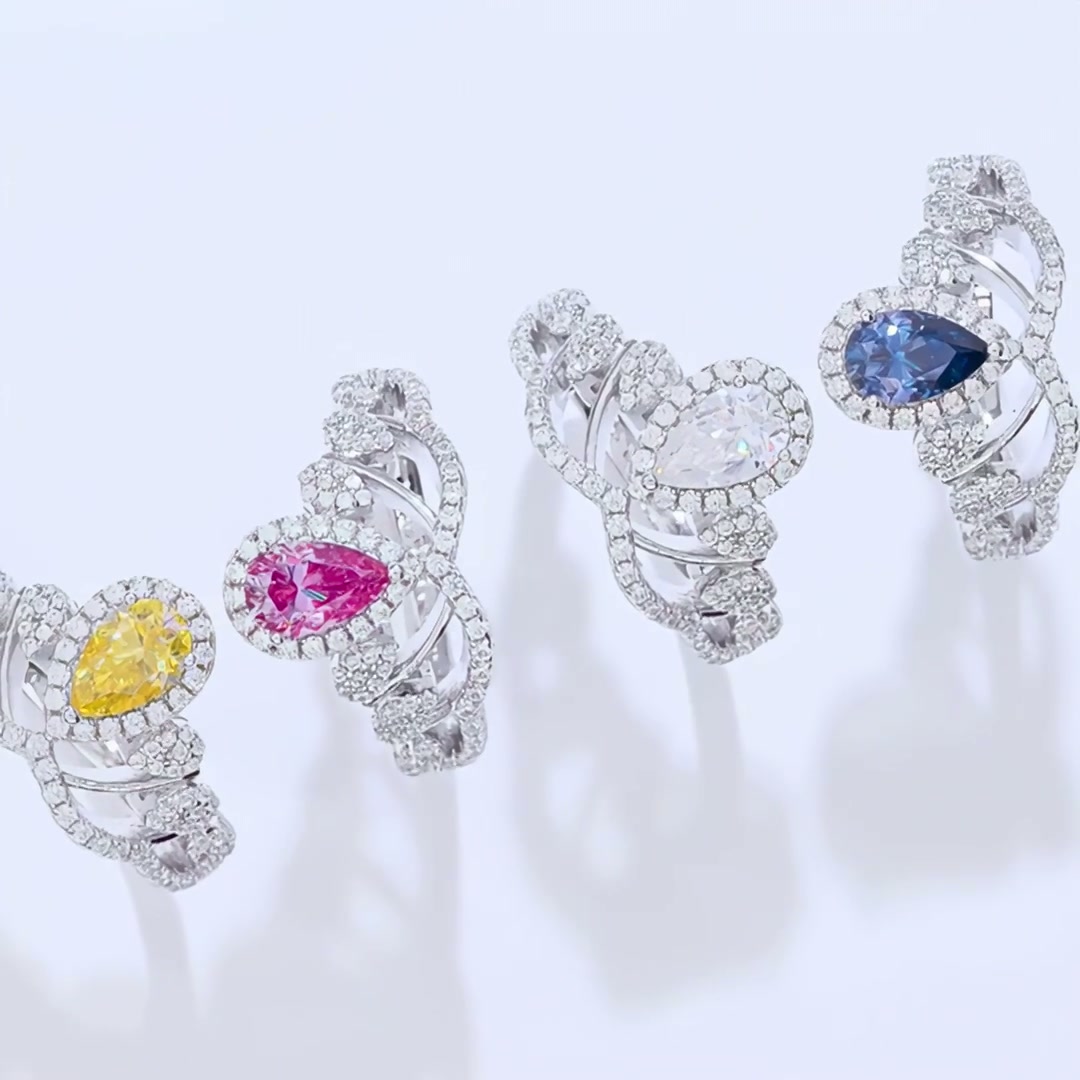 1ct Pear Cut Halo Crown Moissanite Ring | DEF Colorless | 925 Sterling Silver product video thumbnail