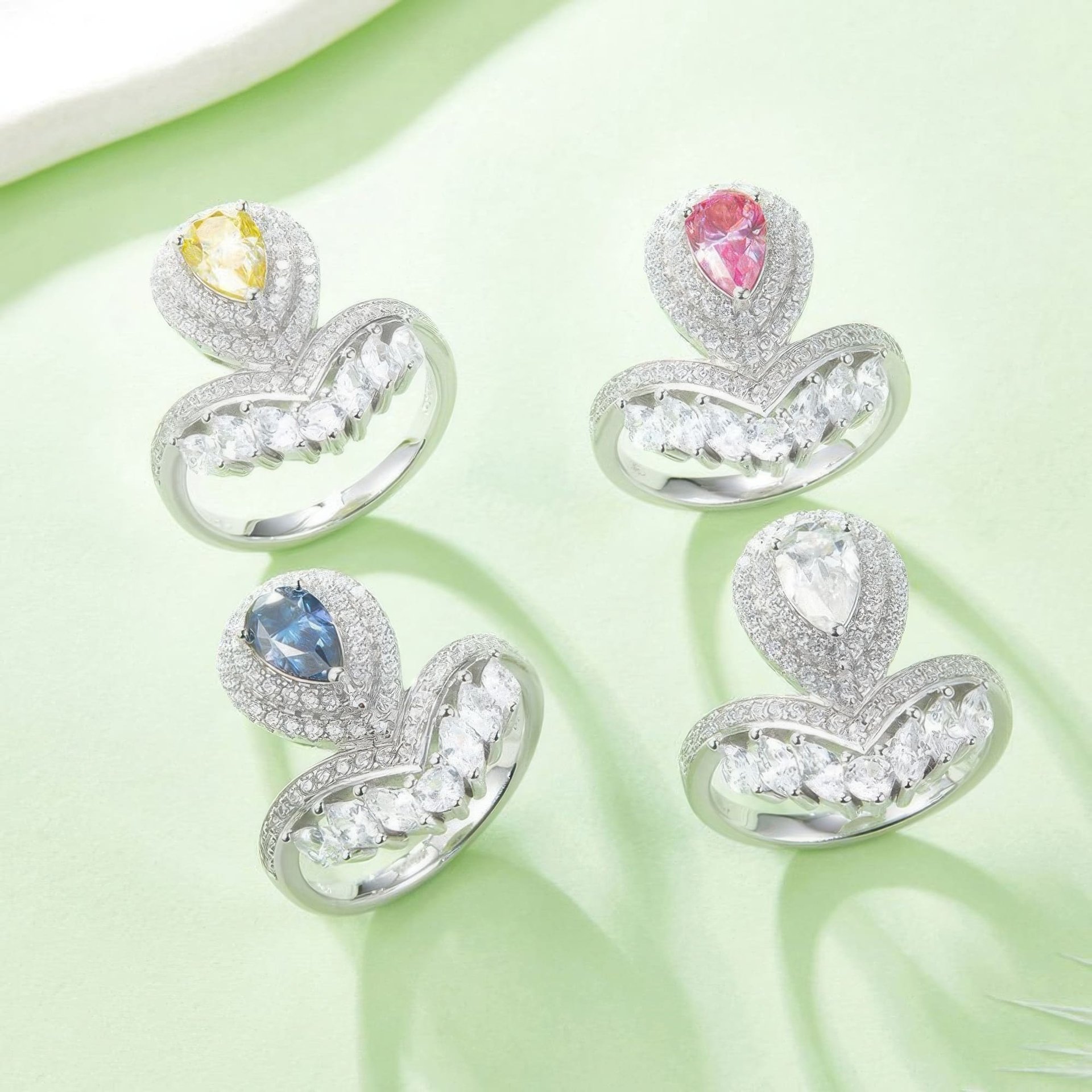 Pear Cut Moissanite Bypass Ring | Marquise Wing Crown | 925 Sterling Silver - Image 3