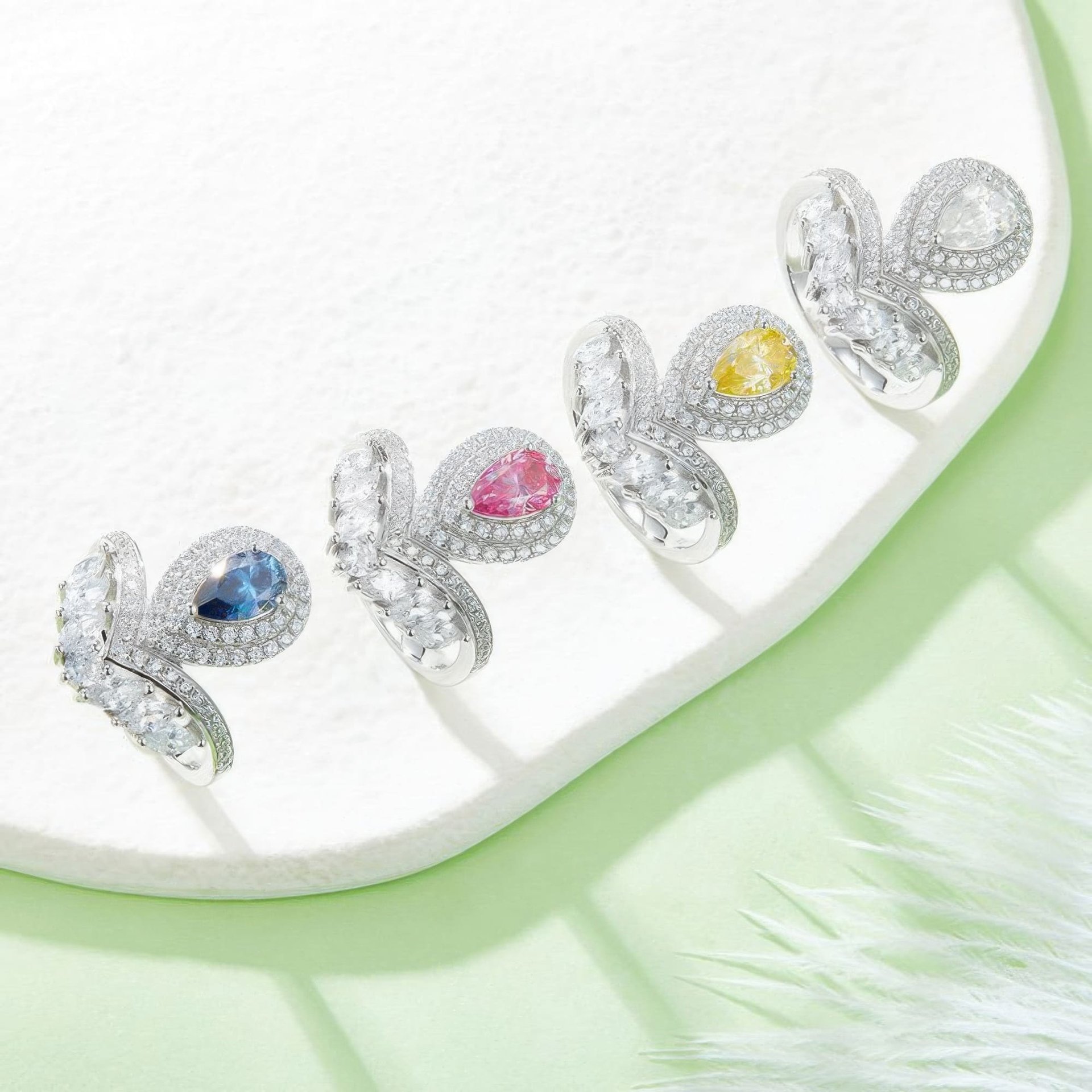 Pear Cut Moissanite Bypass Ring | Marquise Wing Crown | 925 Sterling Silver - Image 4