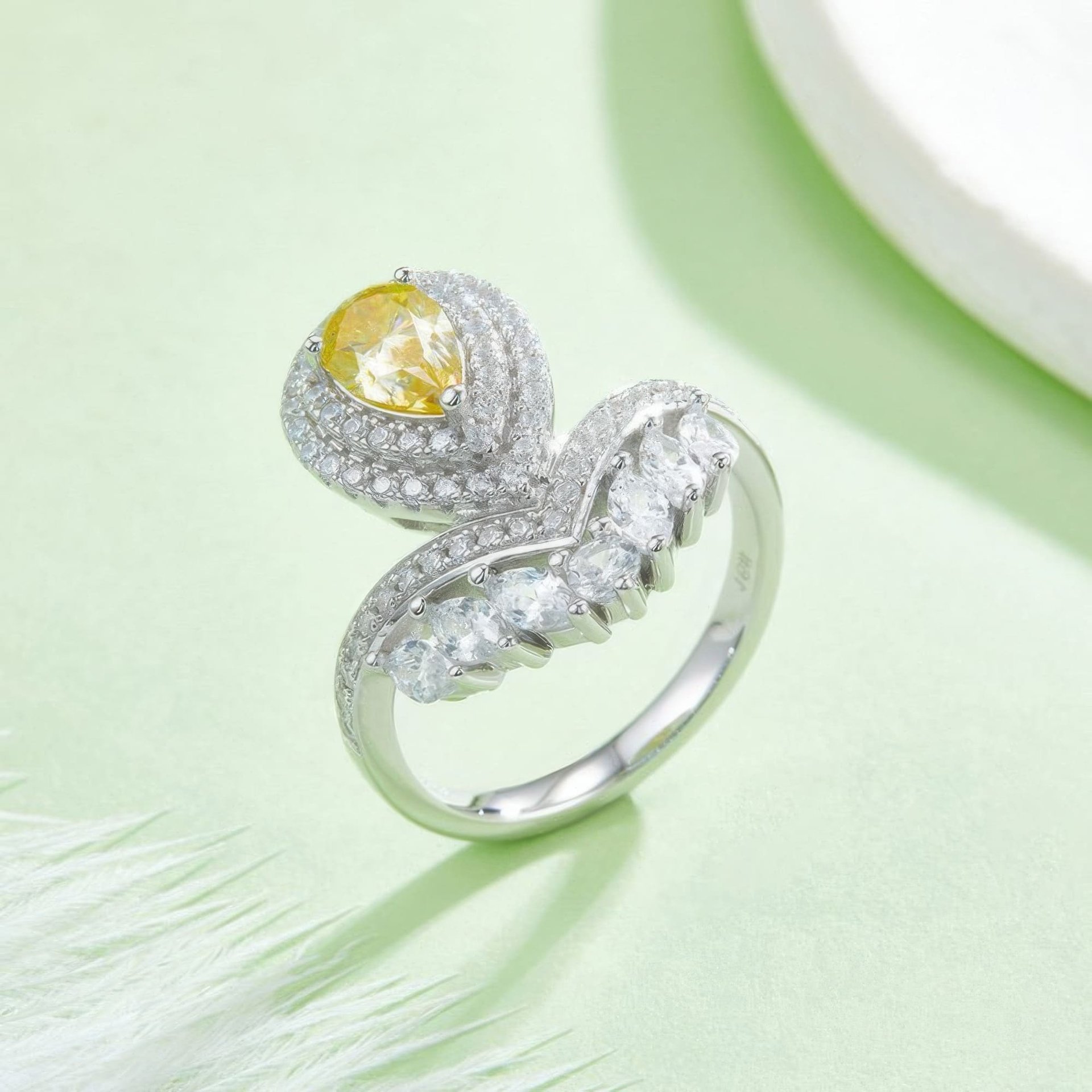 Pear Cut Moissanite Bypass Ring | Marquise Wing Crown | 925 Sterling Silver - Image 5