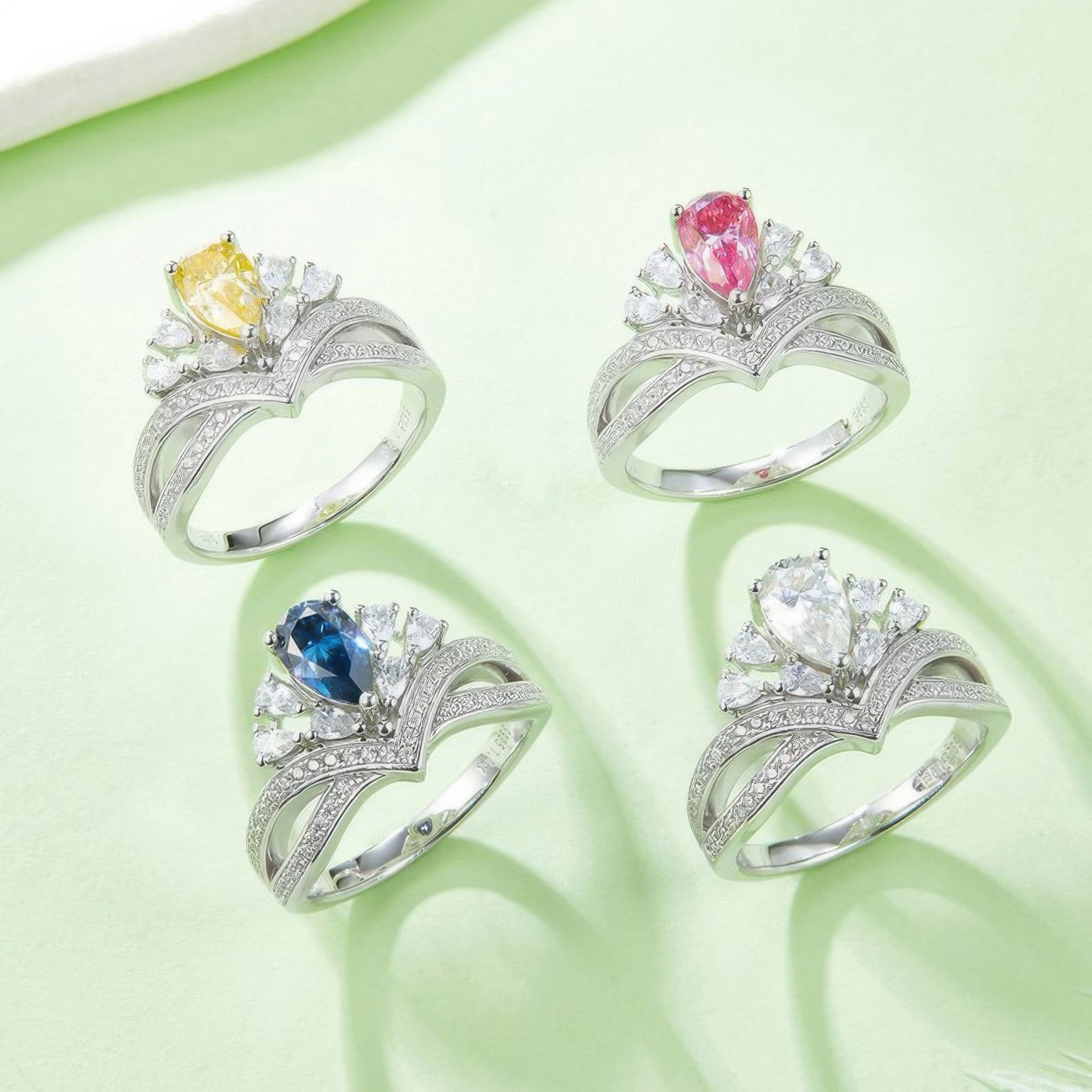 Vintage Crown Pear Cut Moissanite Ring | 1ct DEW Tiara Cluster | 925 Silver - Image 3