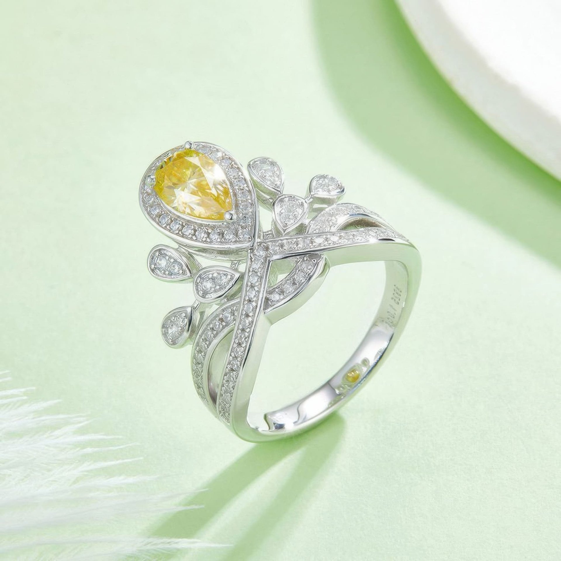 Vintage Crown Pear Cut Moissanite Ring | 1ct DEW Tiara Cluster | 925 Silver - Image 5