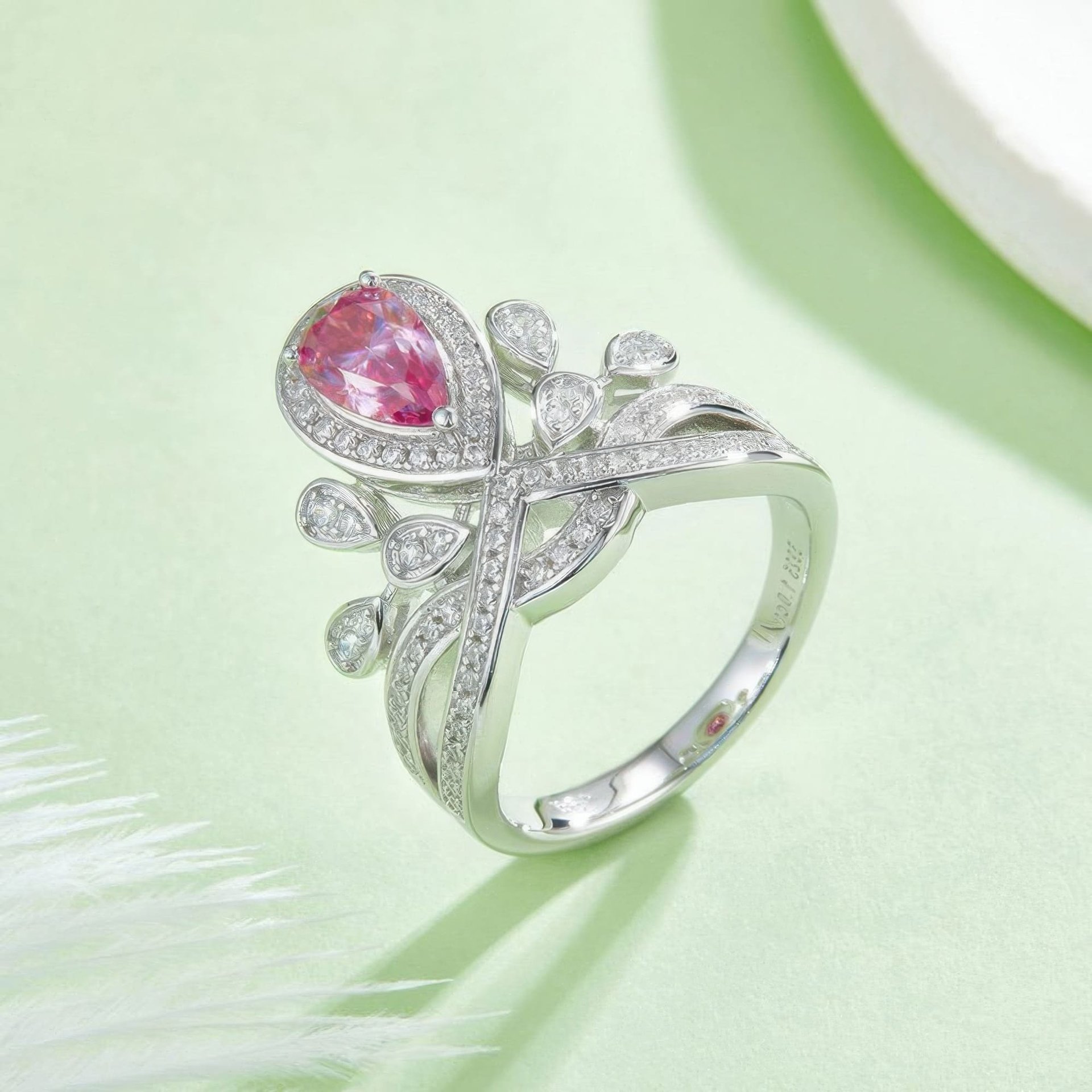 Vintage Crown Pear Cut Moissanite Ring | 1ct DEW Tiara Cluster | 925 Silver - Image 6