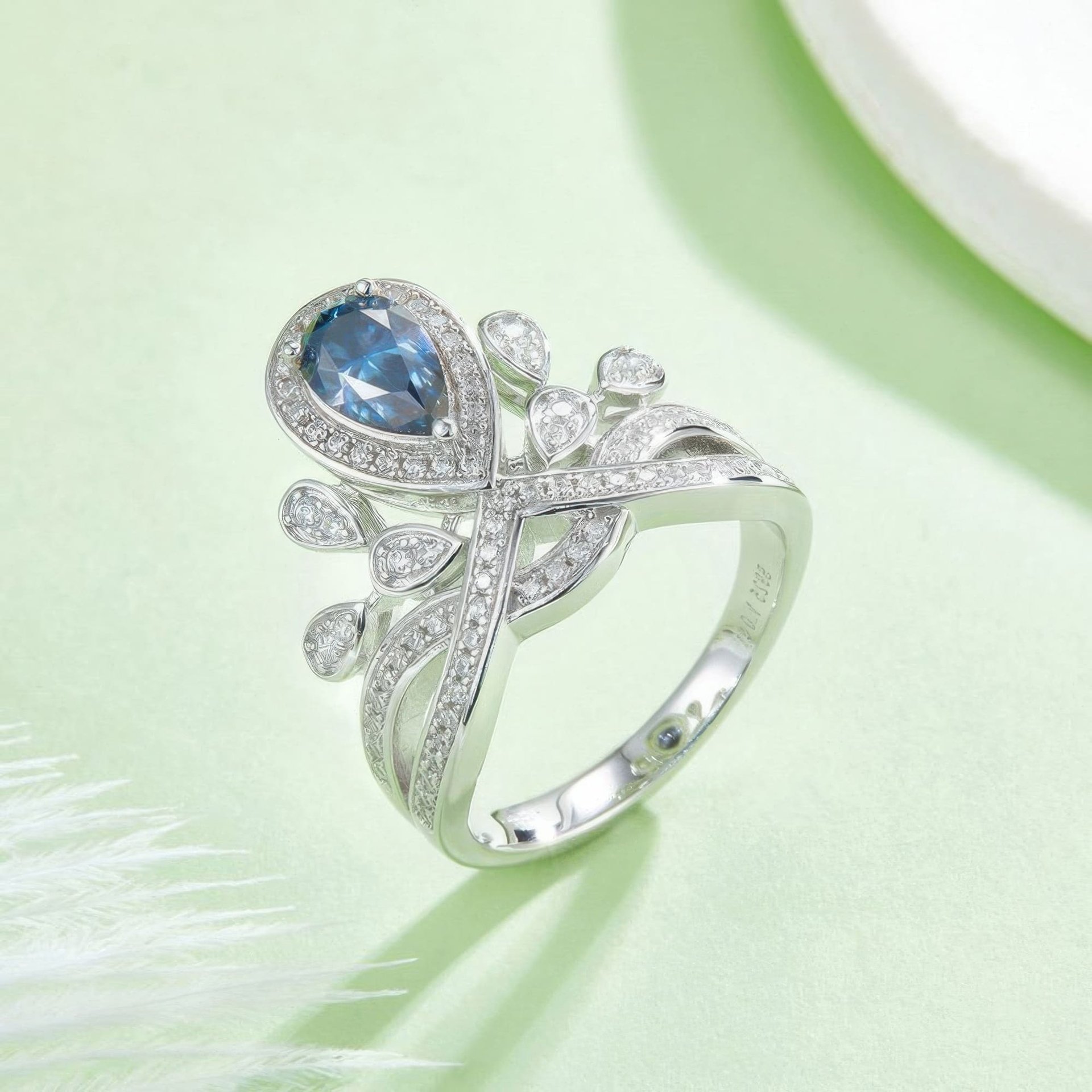 Vintage Crown Pear Cut Moissanite Ring | 1ct DEW Tiara Cluster | 925 Silver - Image 7