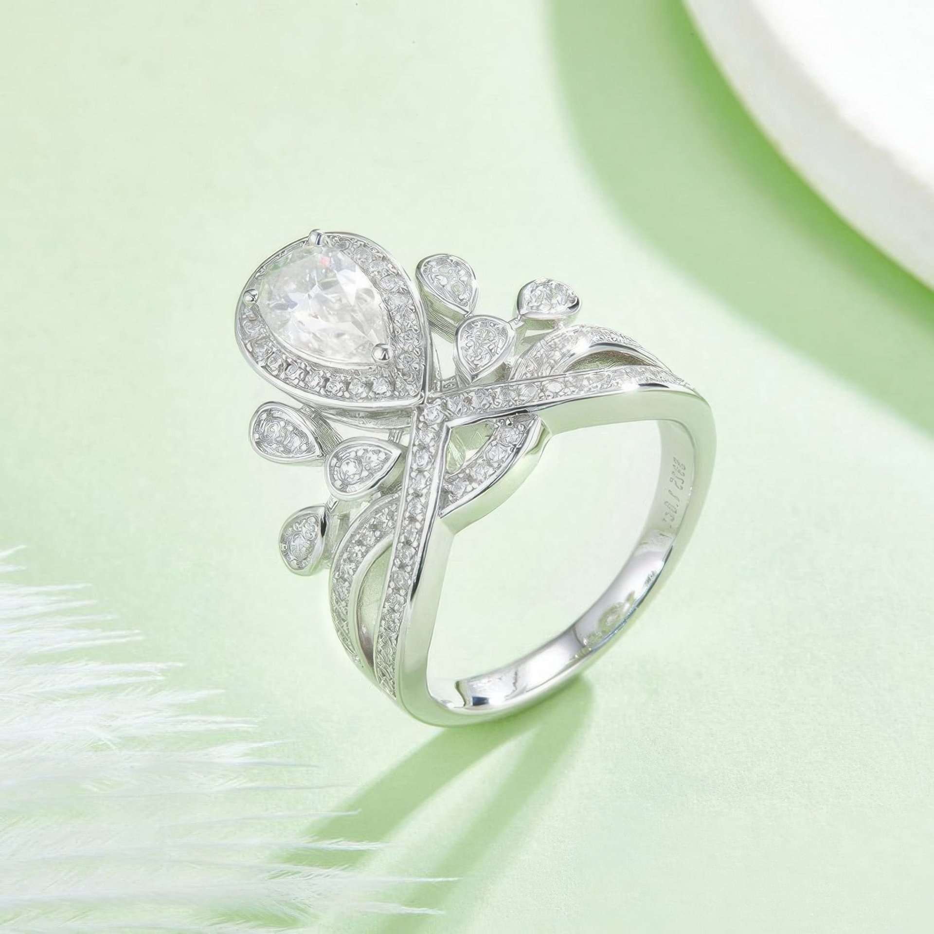 Vintage Crown Pear Cut Moissanite Ring | 1ct DEW Tiara Cluster | 925 Silver - alternate view