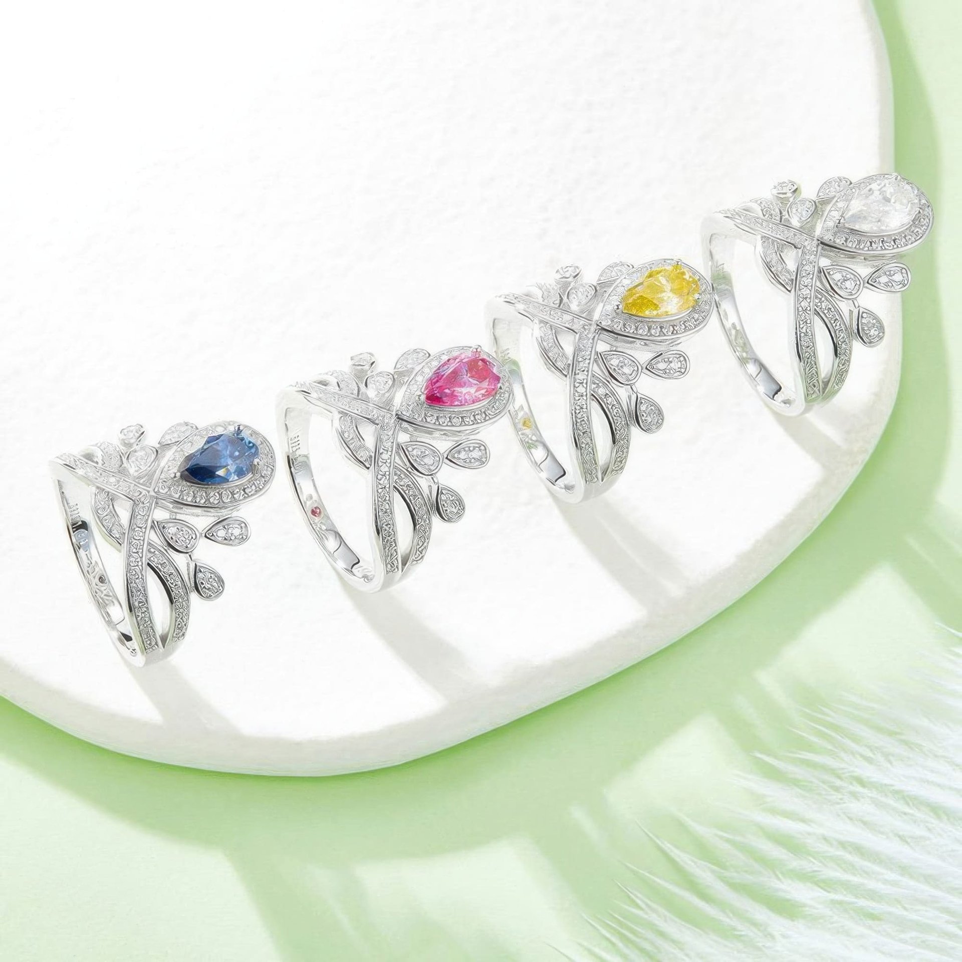 Pear Cut Moissanite Crown Ring | Leaf Pave Tiara | 925 Sterling Silver - Image 4