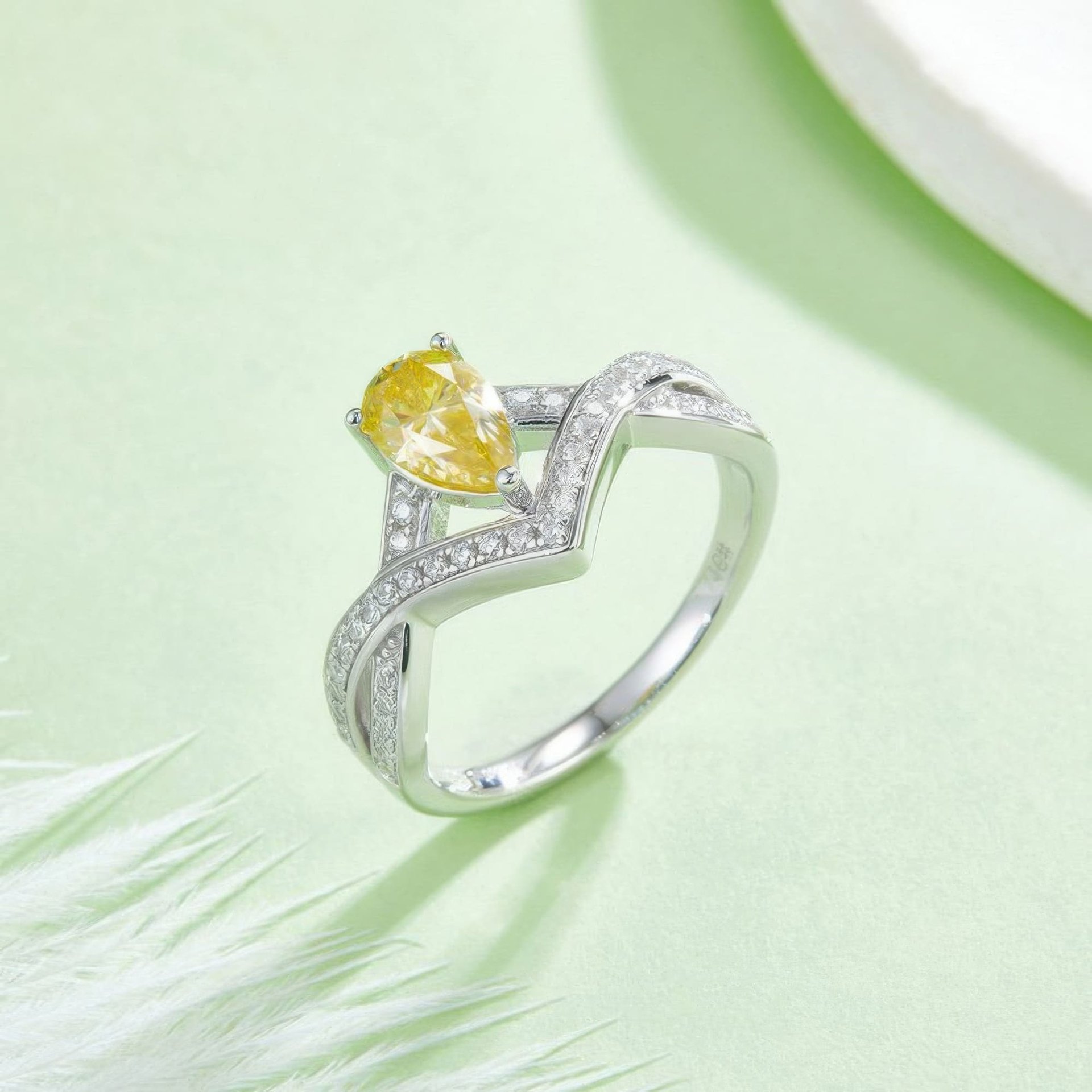 Vintage Crown Pear Cut Moissanite Ring | 1ct DEW Crossover Band | 925 Silver - Image 5