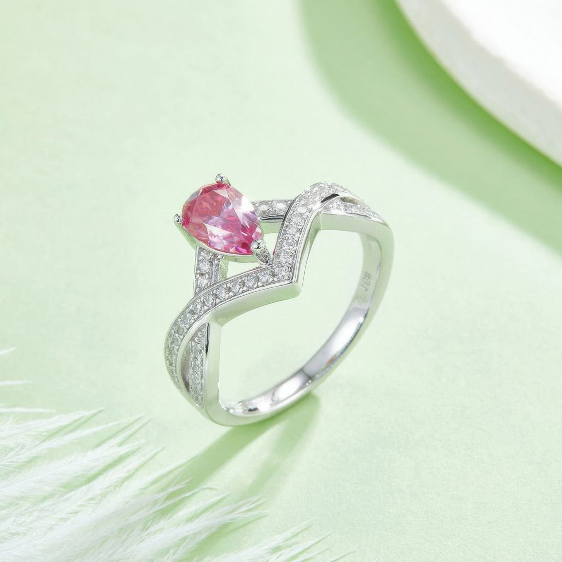 Vintage Crown Pear Cut Moissanite Ring | 1ct DEW Crossover Band | 925 Silver - Image 6