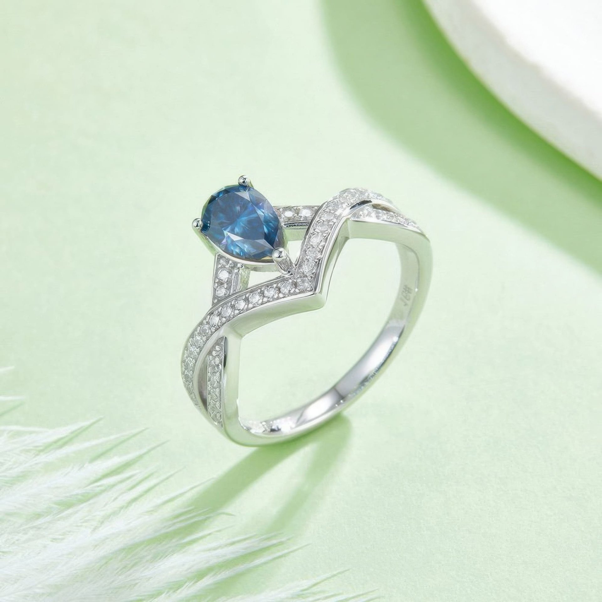 Vintage Crown Pear Cut Moissanite Ring | 1ct DEW Crossover Band | 925 Silver - Image 7