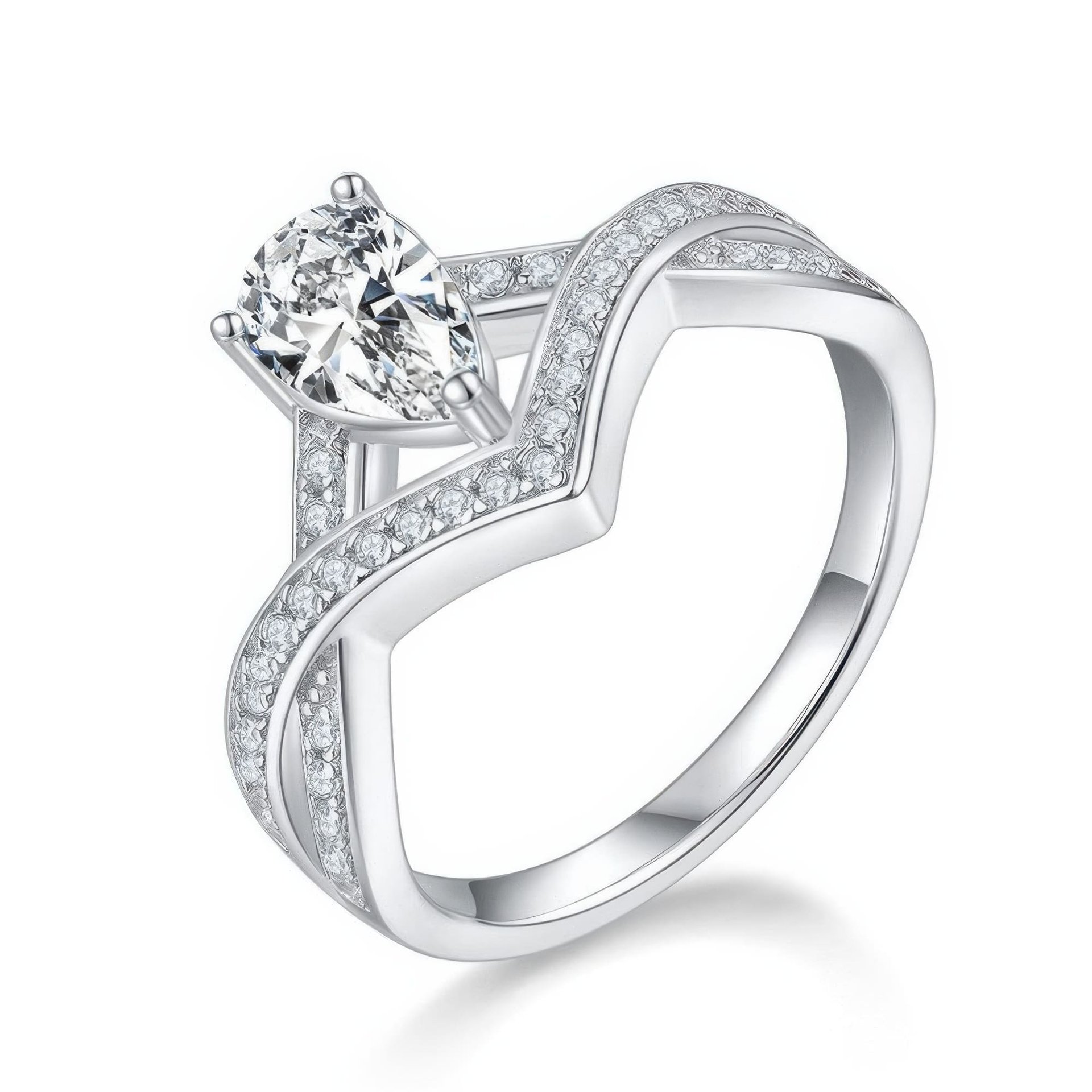 Vintage Crown Pear Cut Moissanite Ring | 1ct DEW Crossover Band | 925 Silver