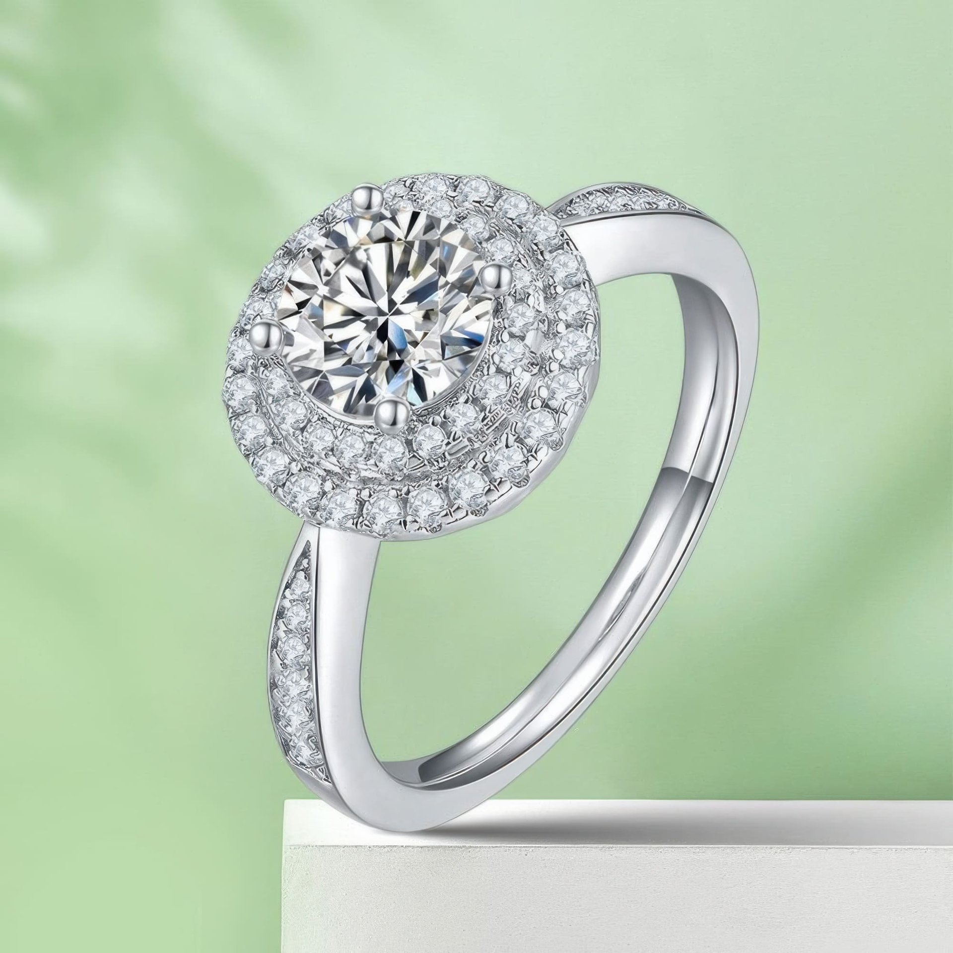 1 Carat Moissanite Double Halo Ring | Prong-Set Round Cut Sterling Silver Pavé Band - Image 5