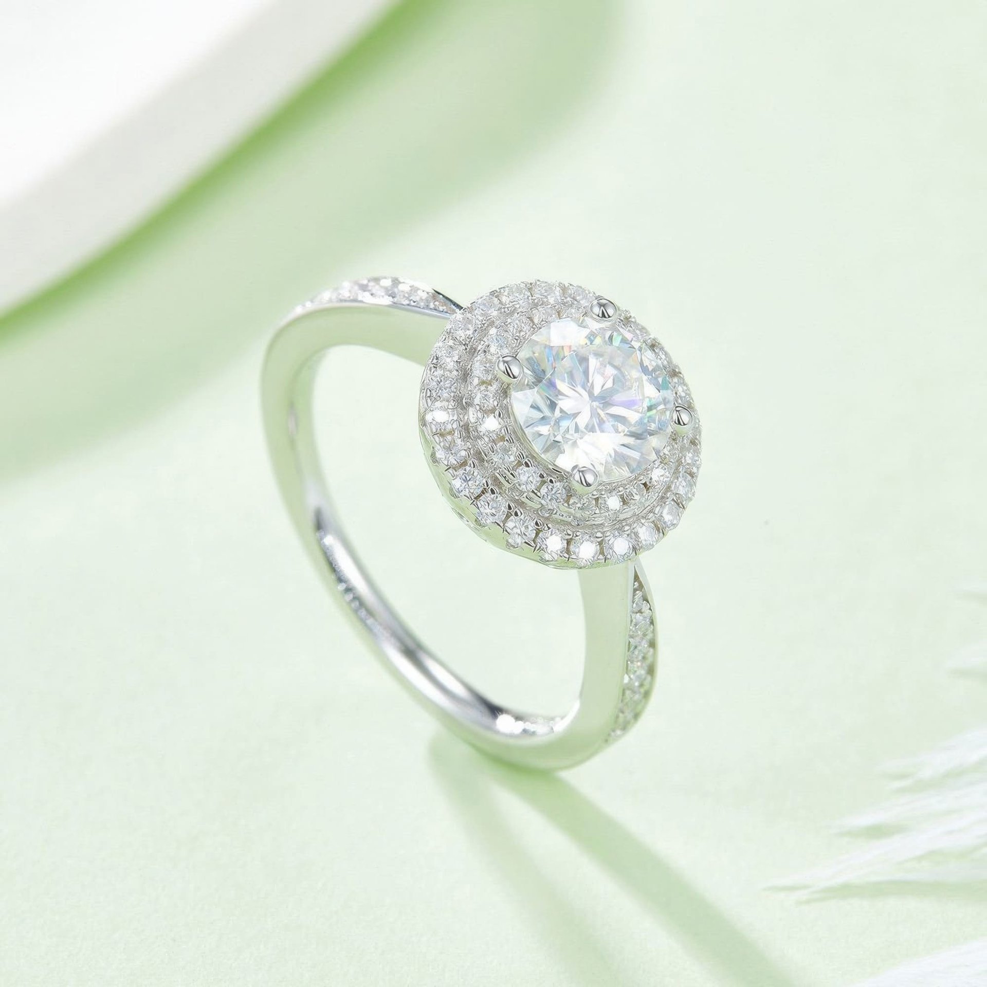 1 Carat Moissanite Double Halo Ring | Prong-Set Round Cut Sterling Silver Pavé Band - Image 3