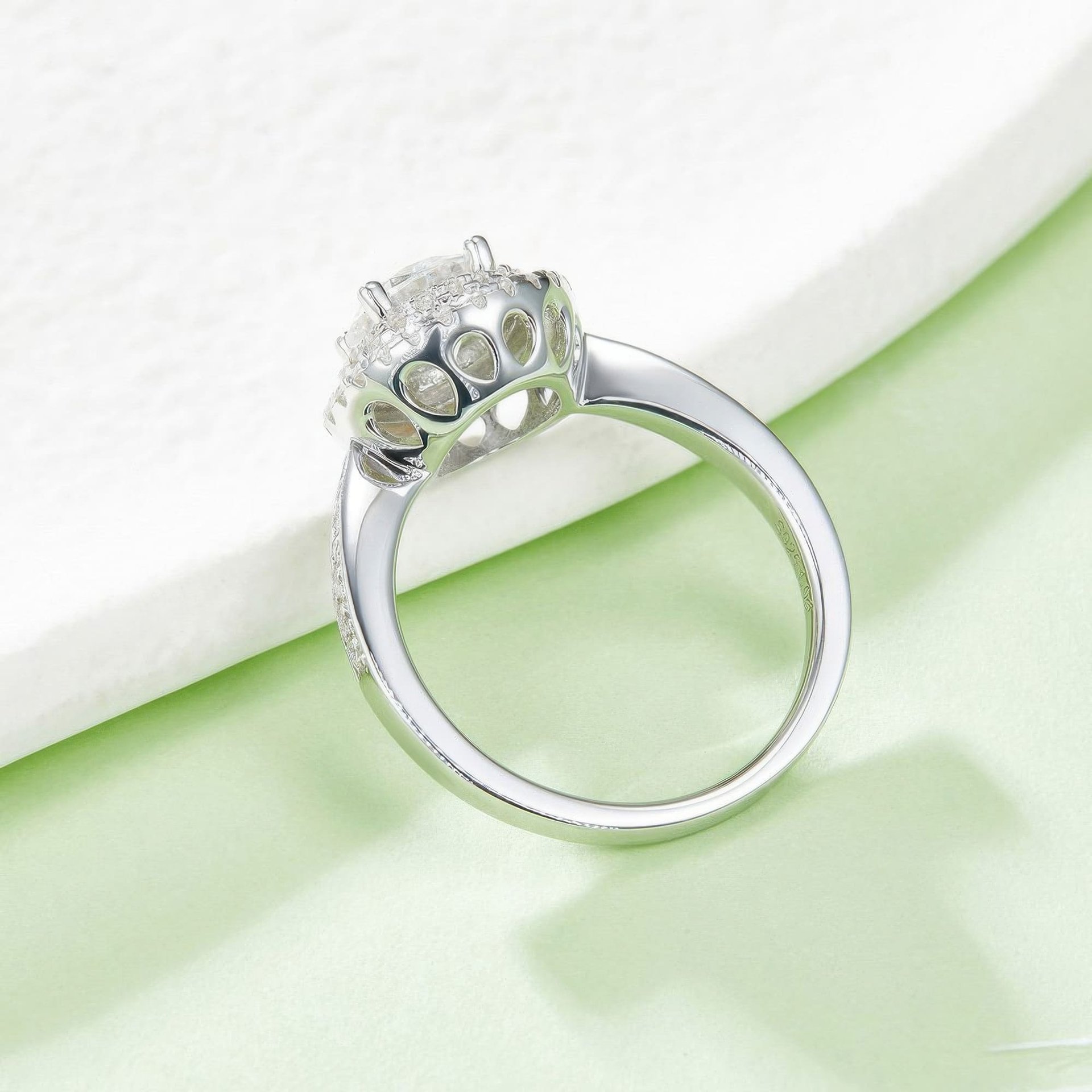 1 Carat Moissanite Double Halo Ring | Prong-Set Round Cut Sterling Silver Pavé Band - Image 4