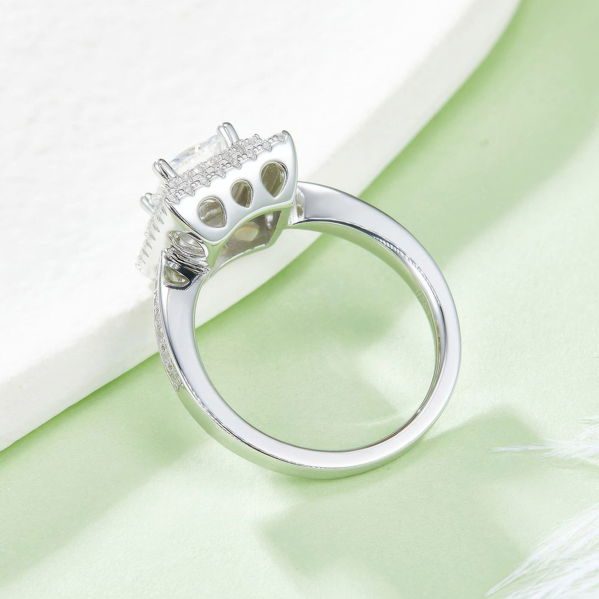 Square Cut Moissanite Halo Ring | 1ct DEF Princess-Cut Pave Statement Ring - Image 4