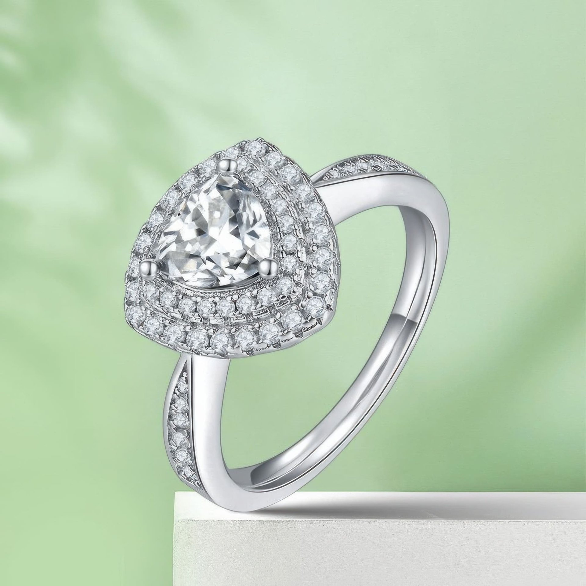 Modern Triangle Trillion-Cut Moissanite Halo Ring | 1ct DEW Pave Statement - Image 5