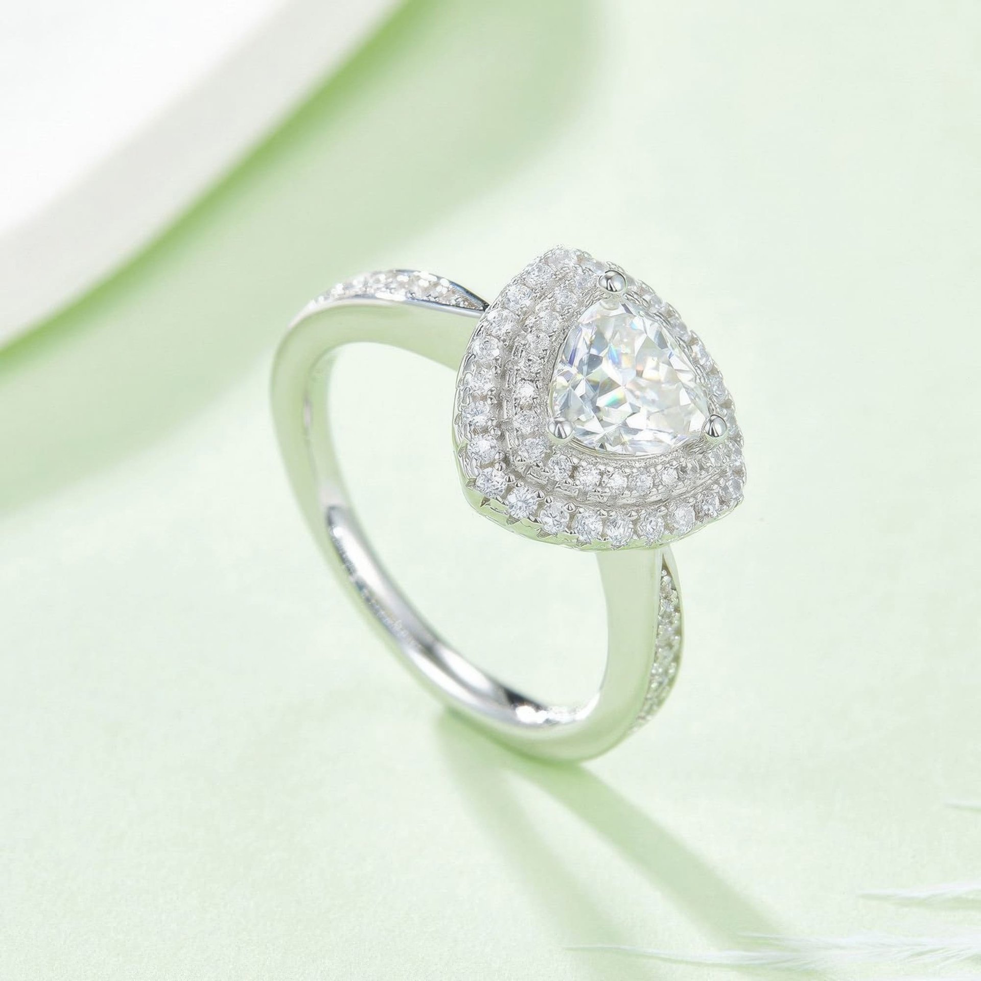 Modern Triangle Trillion-Cut Moissanite Halo Ring | 1ct DEW Pave Statement - alternate view