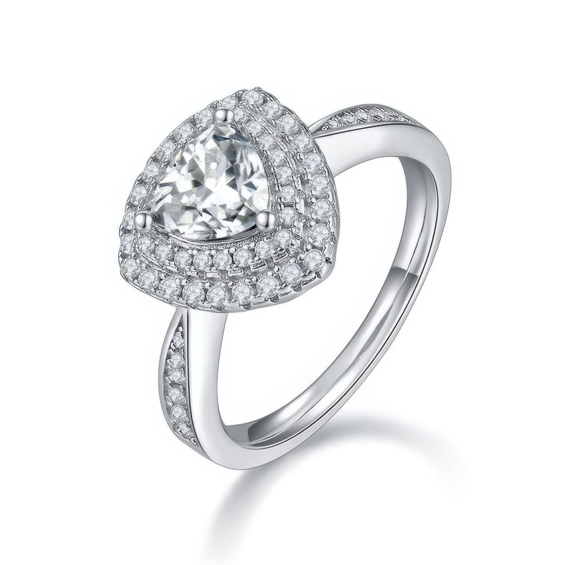 Modern Triangle Trillion-Cut Moissanite Halo Ring | 1ct DEW Pave Statement