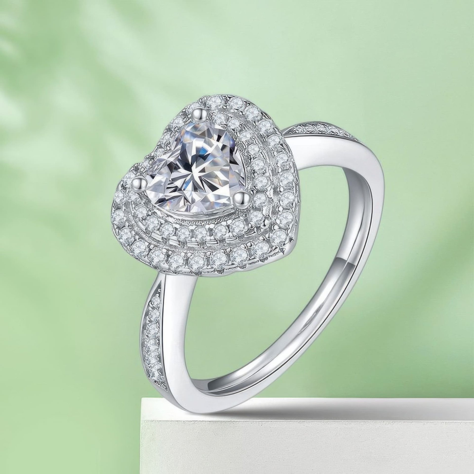 Heart Cut Moissanite Ring | 1ct DEW Double Halo | 925 Sterling Silver - Image 5