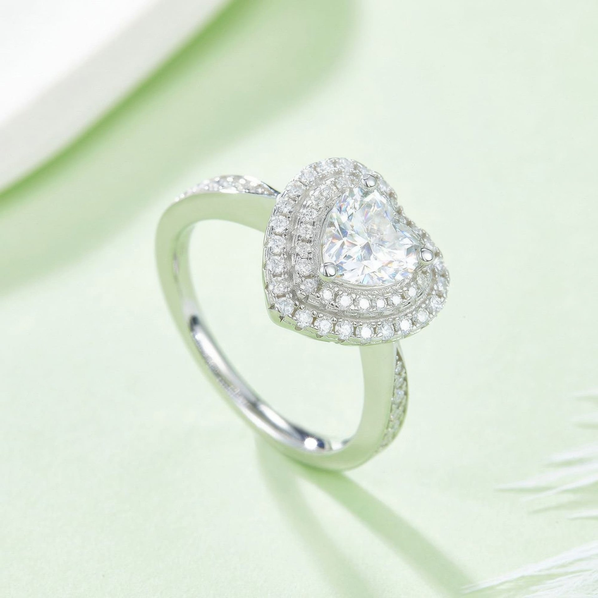 Heart Cut Moissanite Ring | 1ct DEW Double Halo | 925 Sterling Silver - Image 2