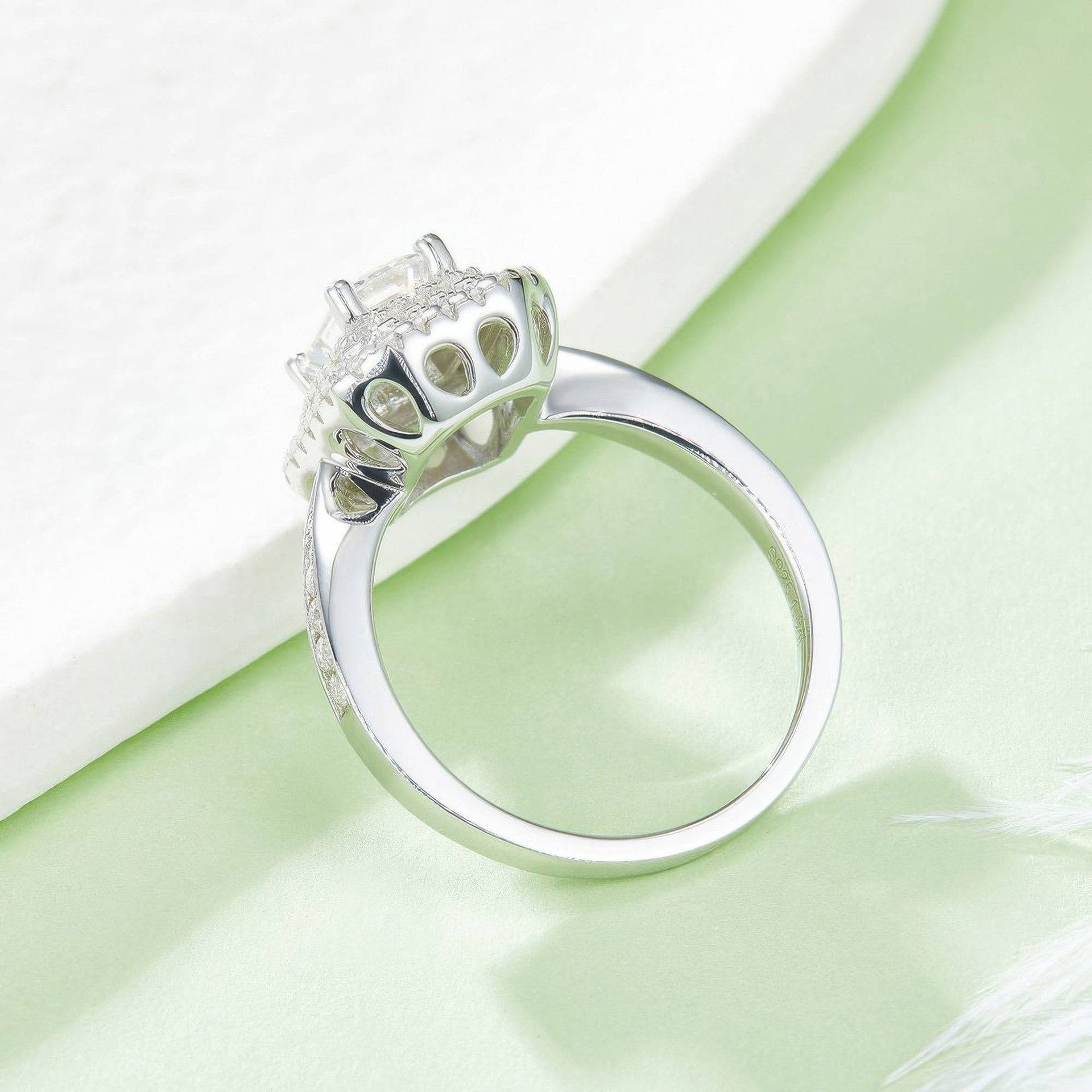 Emerald-Cut Moissanite Halo Ring | Rectangular 1ct DEW Pave 925 Sterling Silver - Image 4