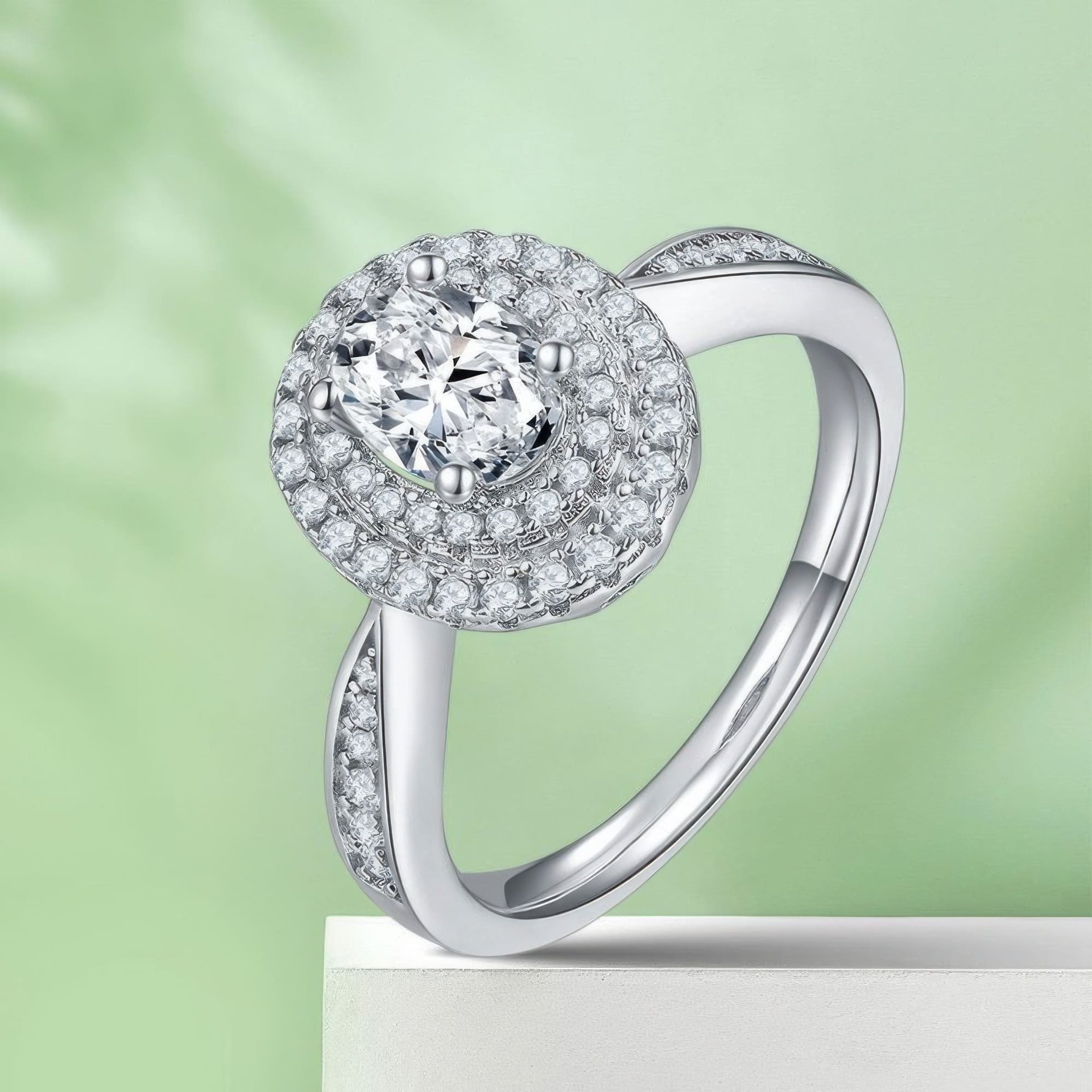 Oval Moissanite Double-Halo Engagement Ring | 1ct DEW 6.5mm Pavé Solitaire - Image 5