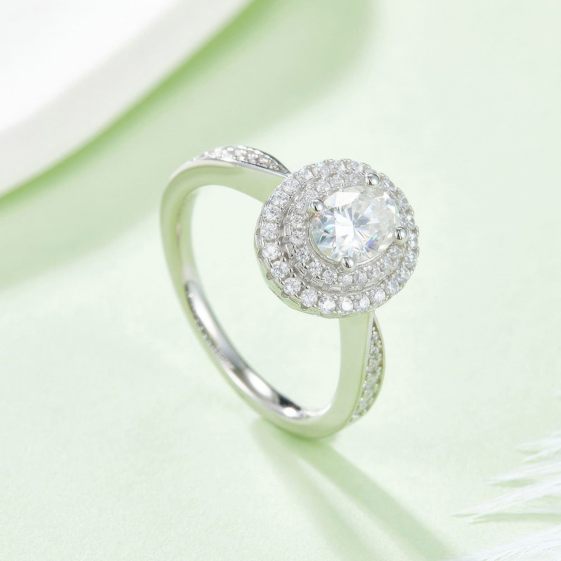 Oval Moissanite Double-Halo Engagement Ring | 1ct DEW 6.5mm Pavé Solitaire - Image 2