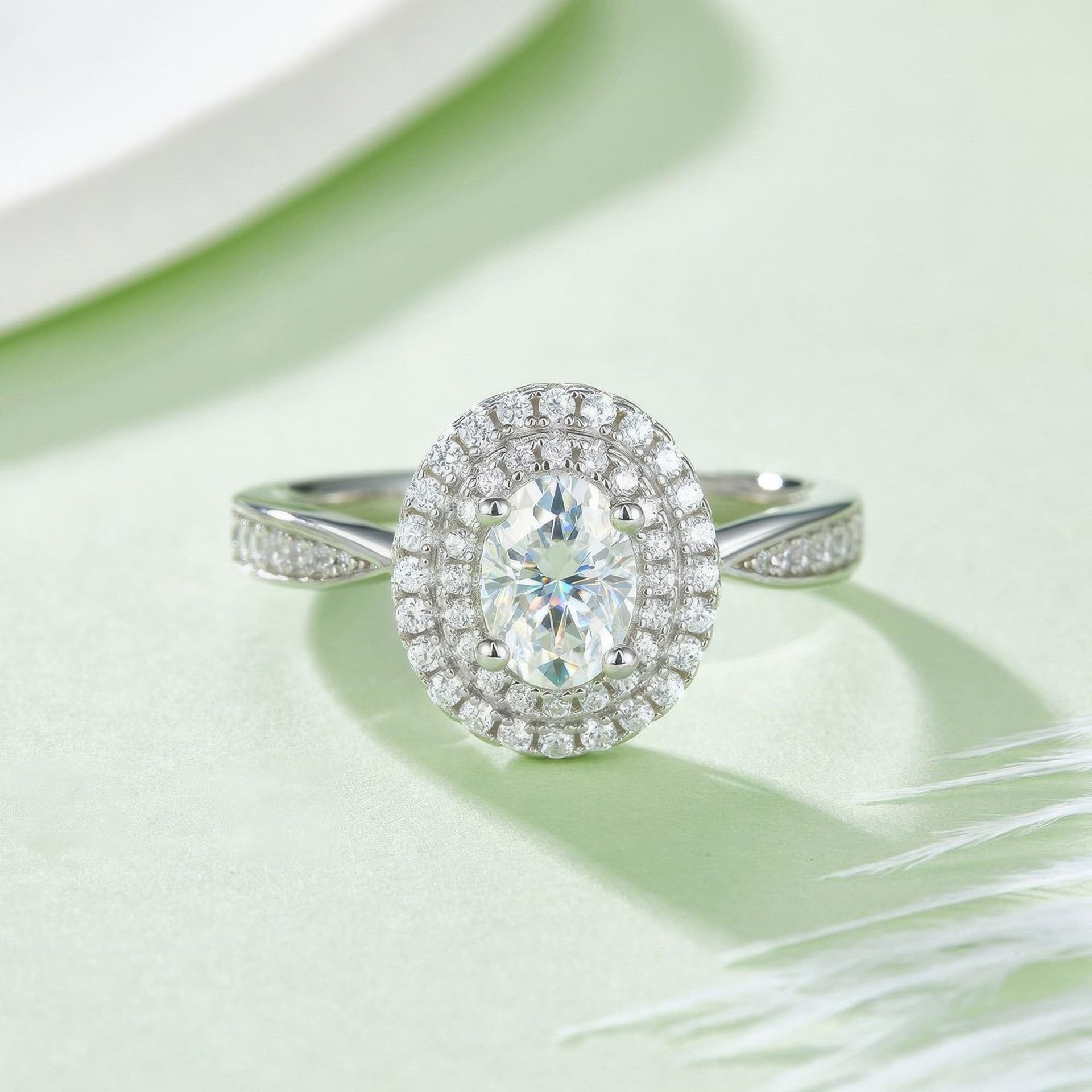 Oval Moissanite Double-Halo Engagement Ring | 1ct DEW 6.5mm Pavé Solitaire - Image 3