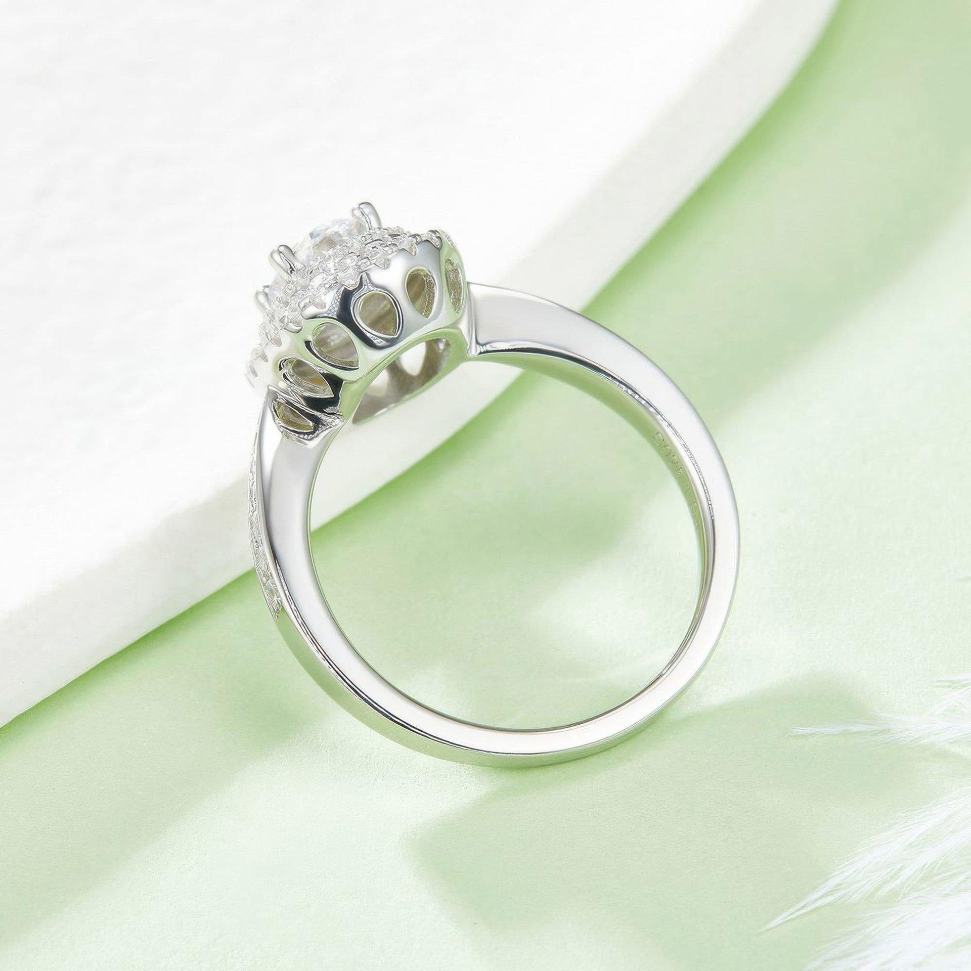 Oval Moissanite Double-Halo Engagement Ring | 1ct DEW 6.5mm Pavé Solitaire - Image 4
